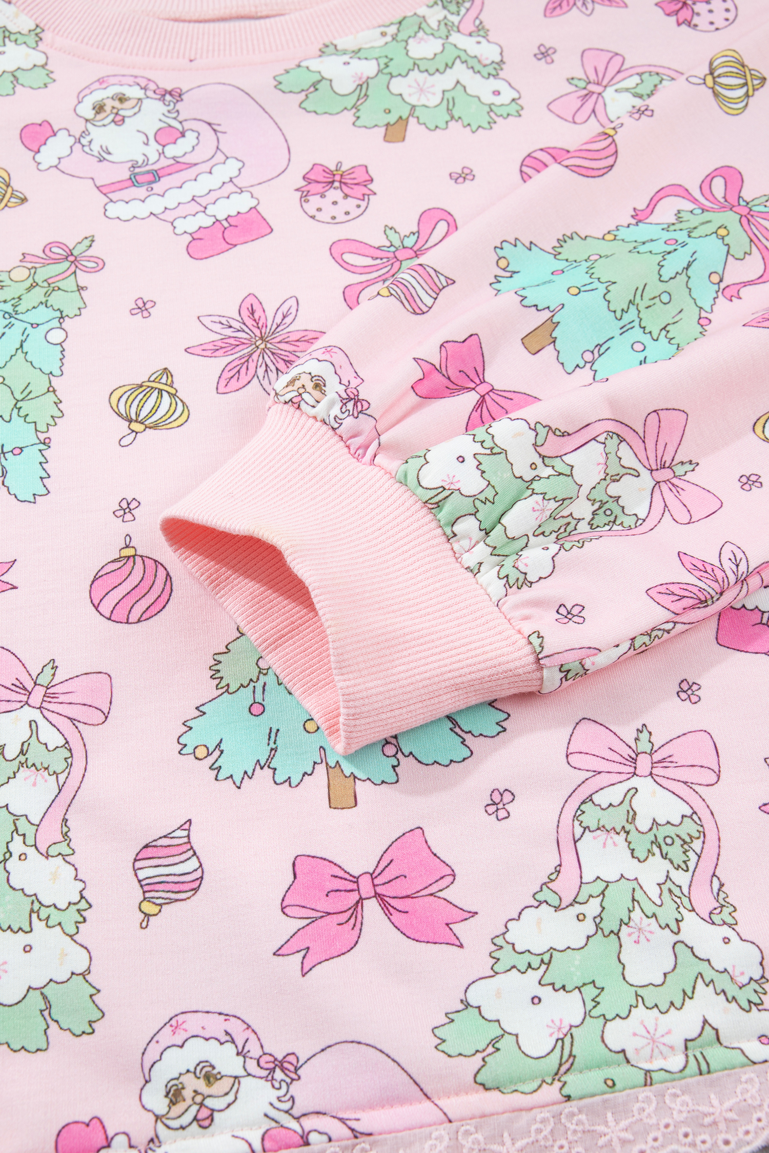 Women's Christmas Skirt Set, Cozy Pink Long Sleeve Lounge - Detail View 7