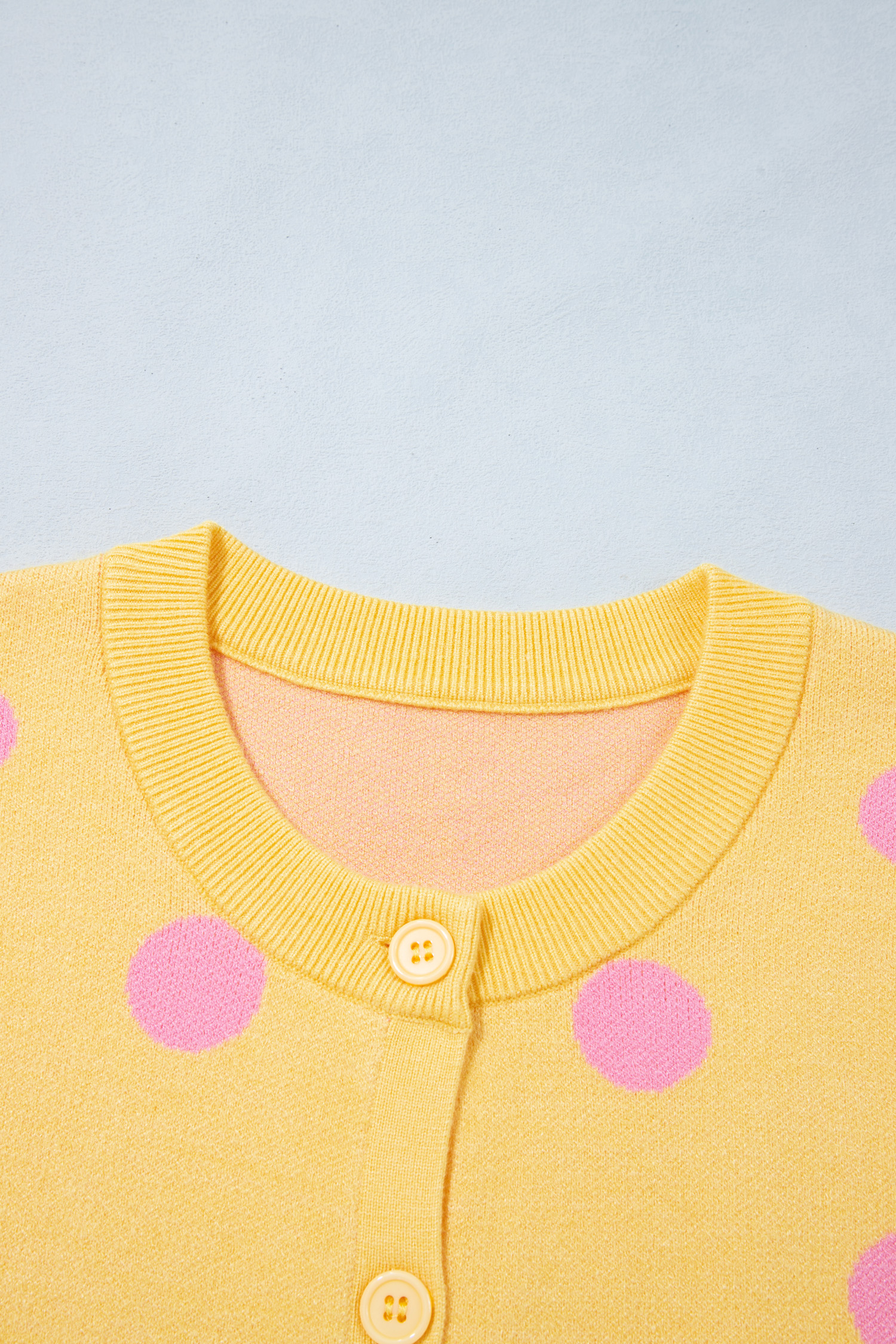 Women's Polka Dot Cardigan, Yellow Cream Button Front Sweater - Detail View 10