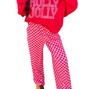 Red Christmas Pant Set, Casual Long Sleeve Women Loungewear - Main View