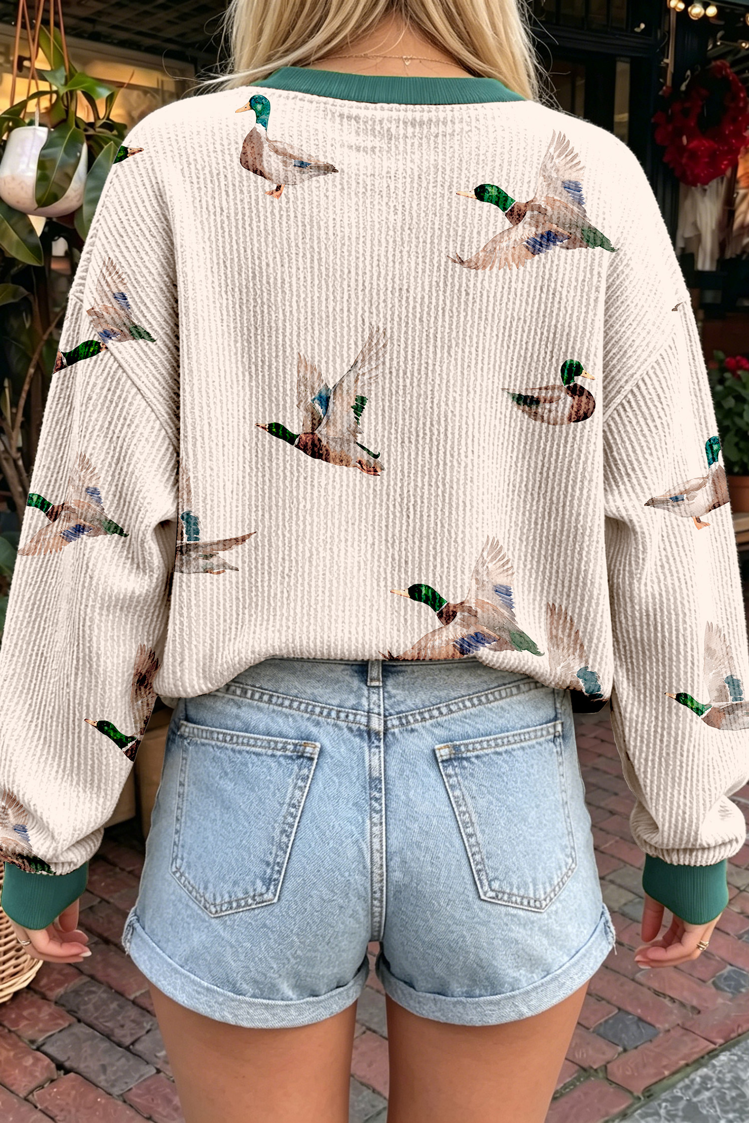 Casual Duck Pattern Sweatshirt, Long Sleeve Country Style - Detail View 2