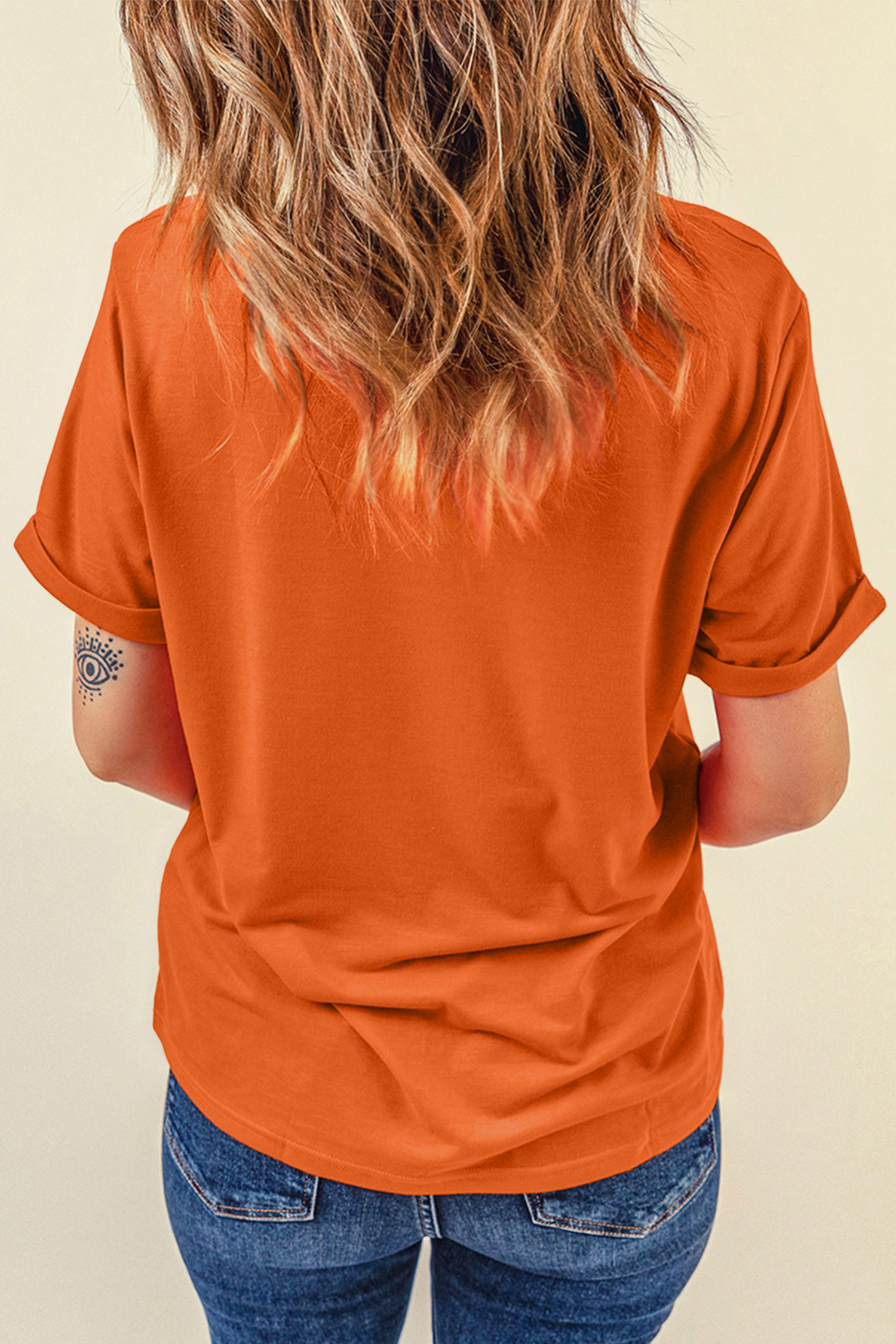 Sequin Boo Ghost Graphic Tee, Trendy Orange Halloween Shirt - Detail View 2