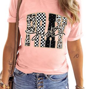 Pink Just Pray Tee, Women's Casual Summer Crewneck Shirt - Main View