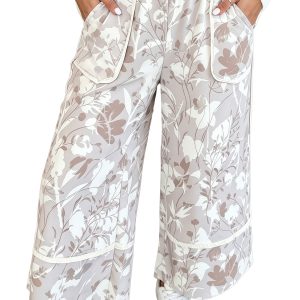 Women's Floral Camo Pants, High Waist Wide Leg Casual - Main View
