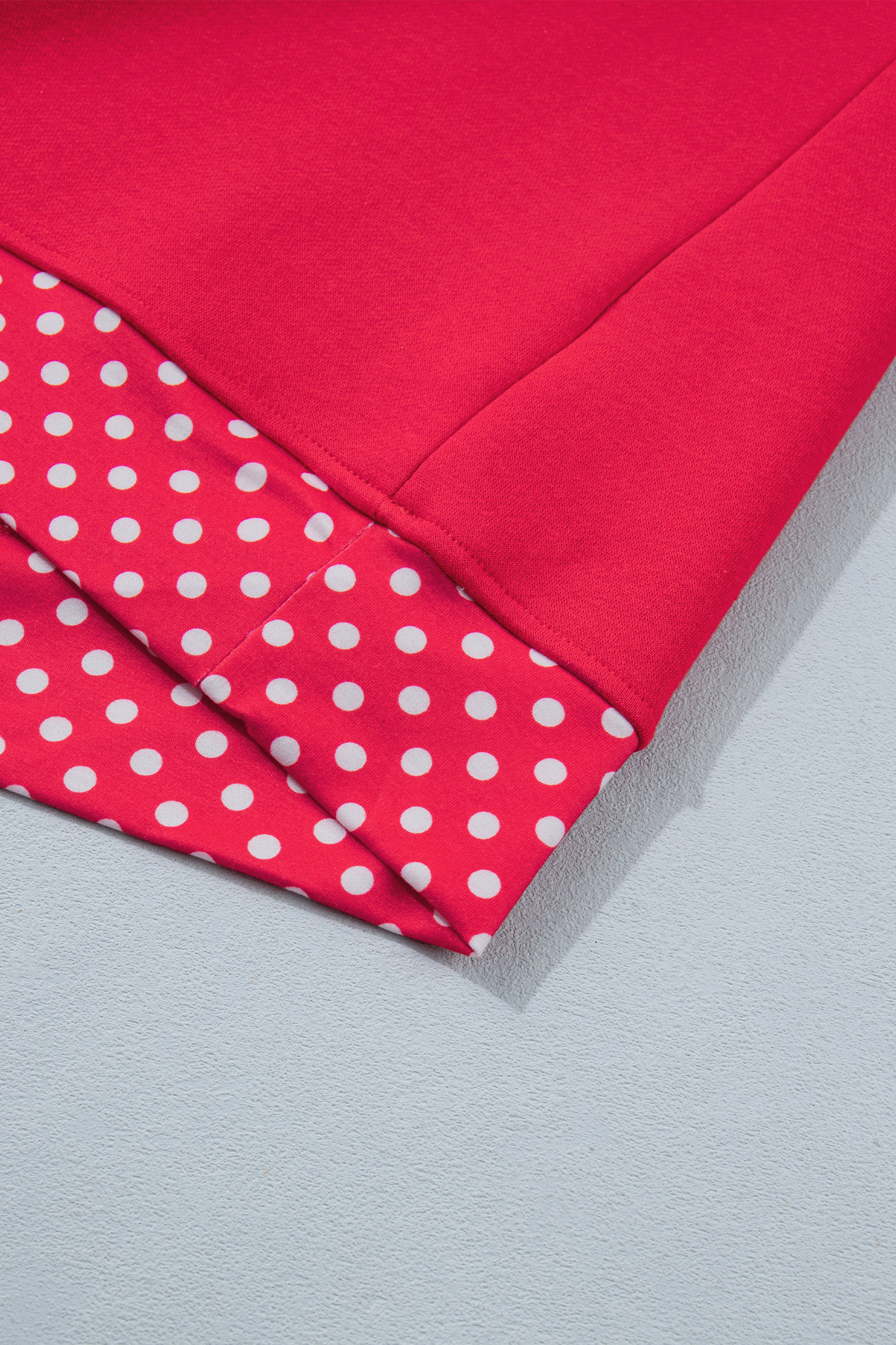 Women's Red Gingham Trim Sweatshirt, Cozy Mock Neck Pullover - Detail View 7