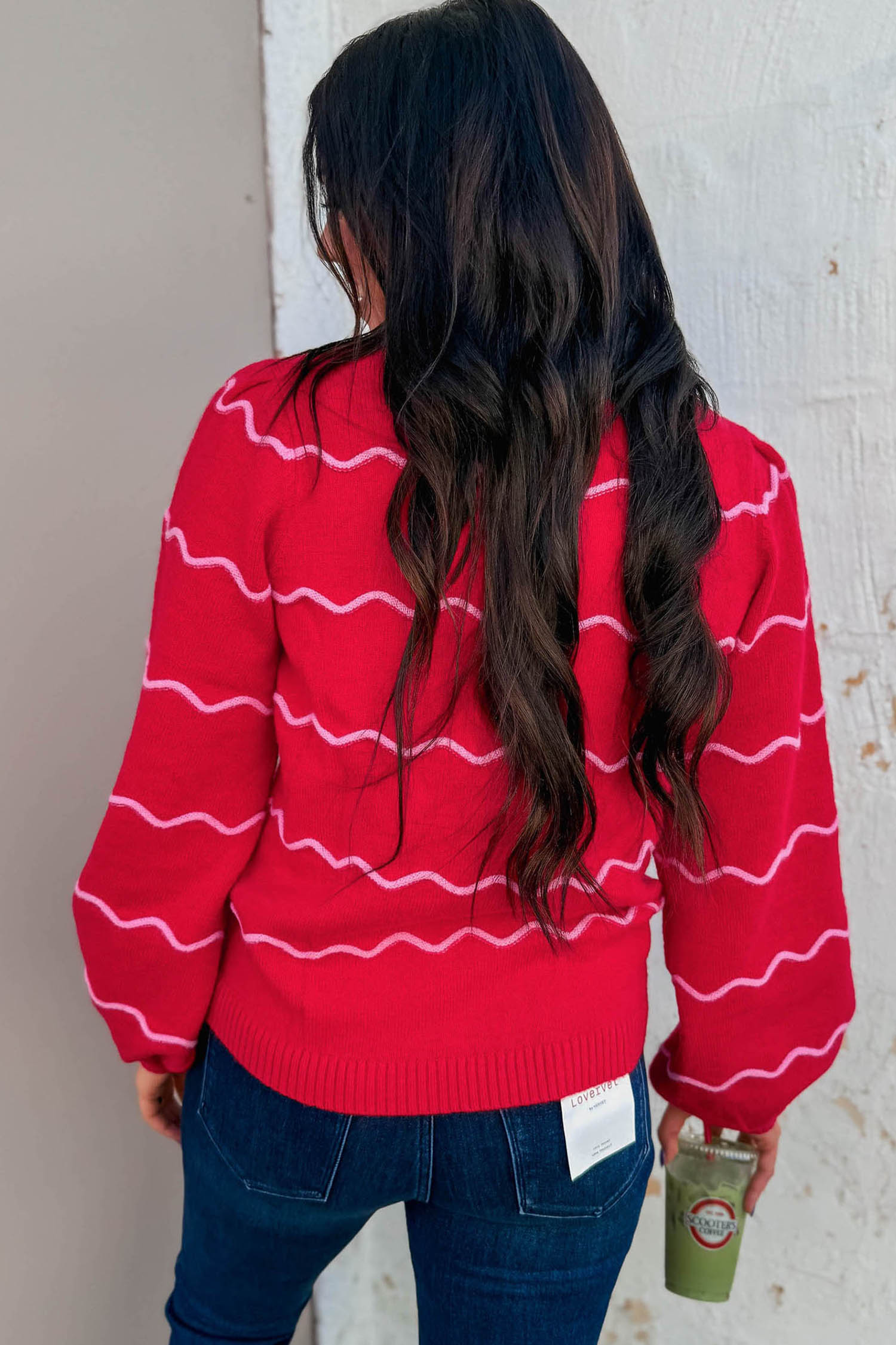 Red Stripe Pullover, Round Neck Fall Knit Sweater - Detail View 2