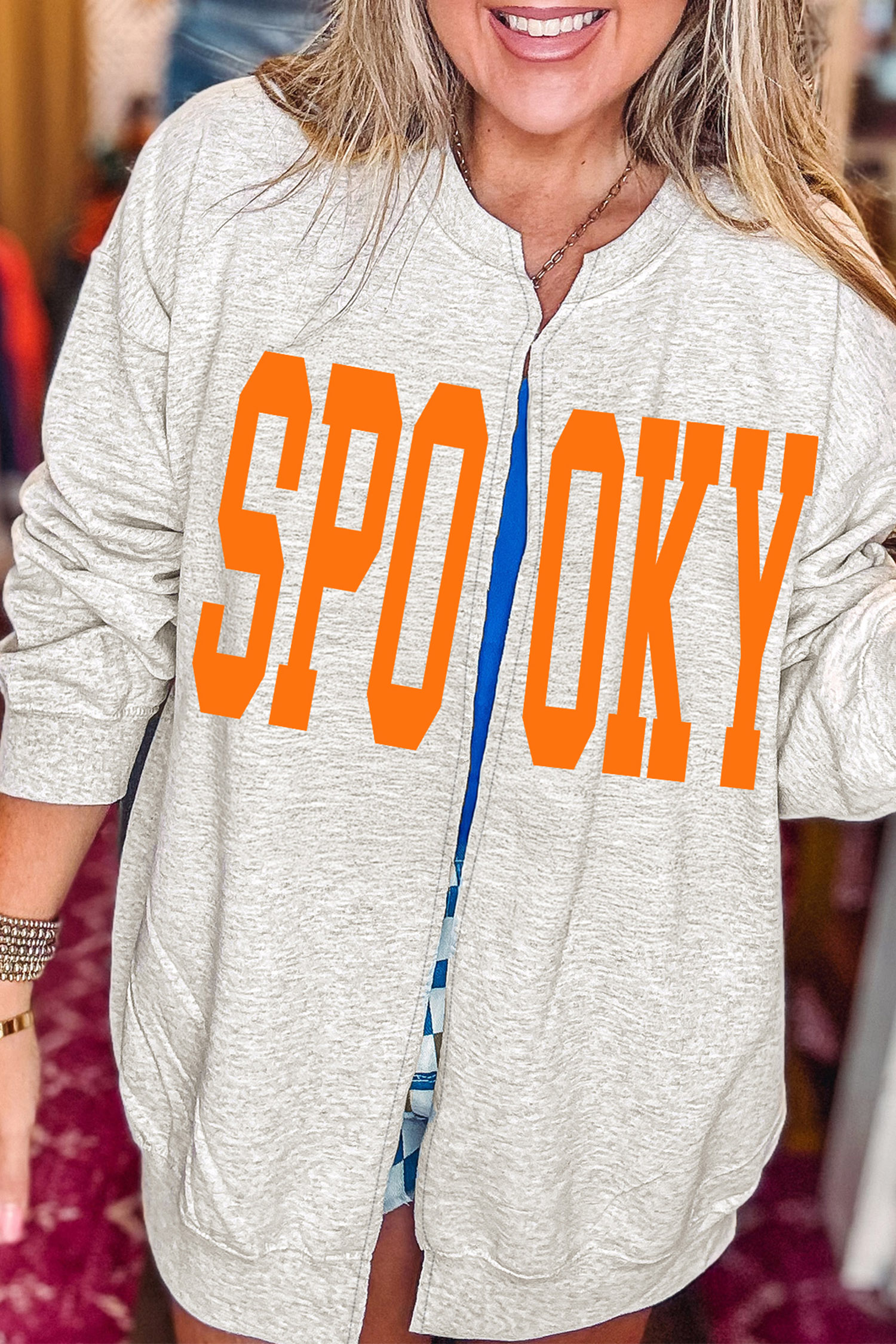 Women's Spooky Sweatshirt, Open Front Casual Cardigan - Detail View 7