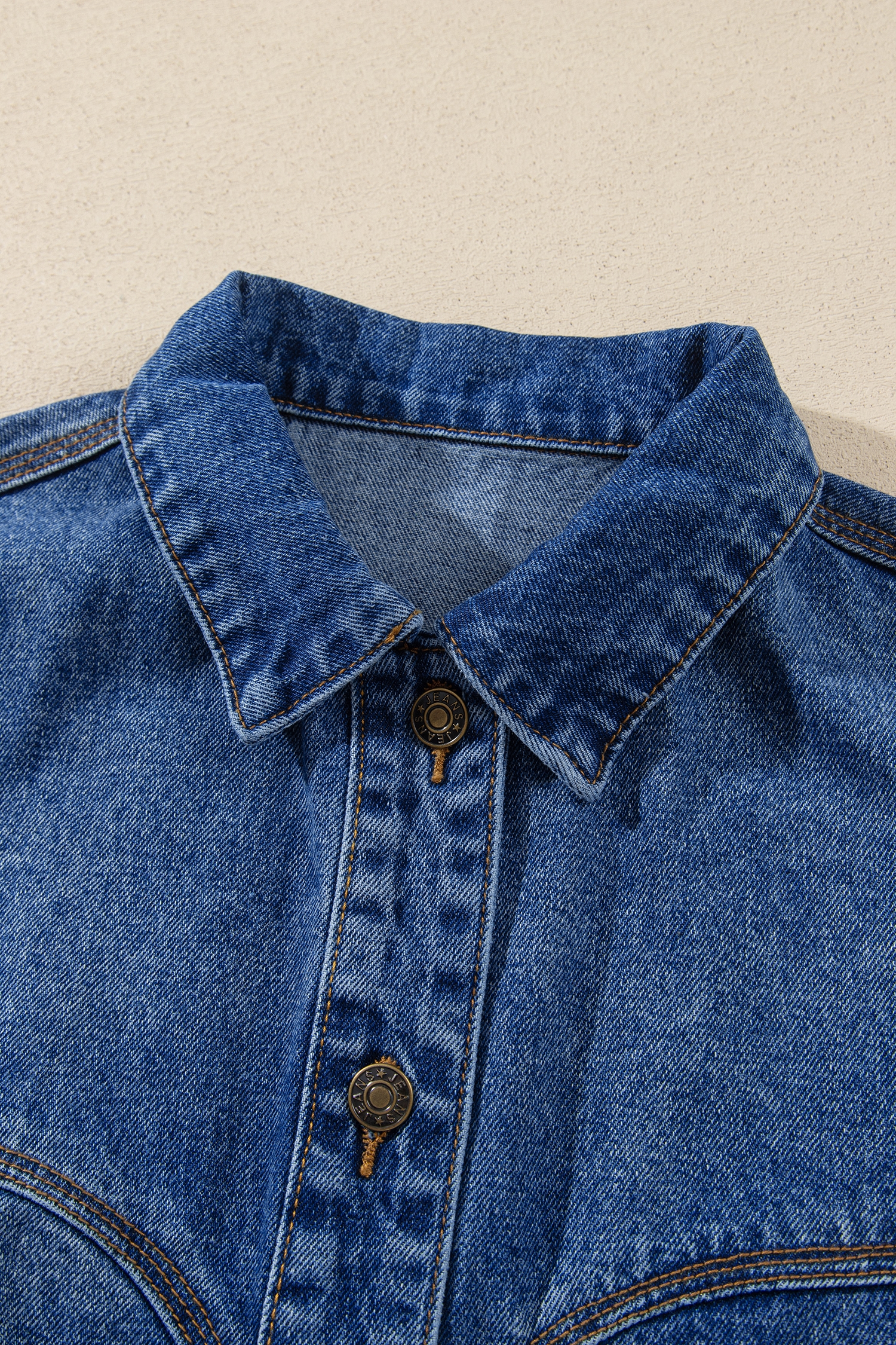 Women's Denim Jacket, Vintage Sail Blue Western Style Coat - Detail View 7