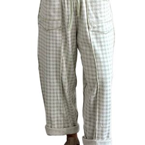 Women's Plaid Casual Pants, Daily Elastic Waist Drawstring - Main View