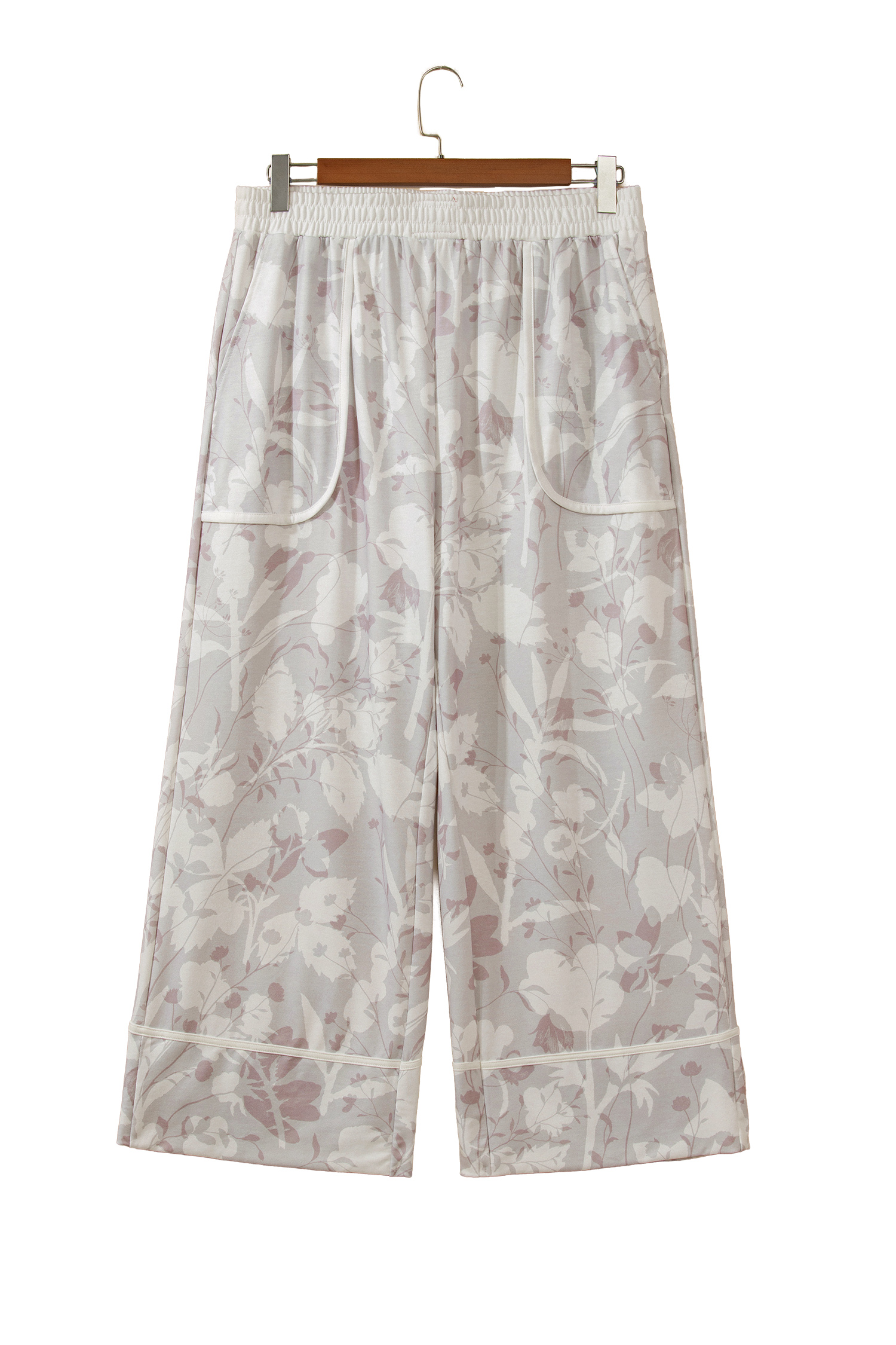 Loose Fit Women's Pants, Soft High Waist Floral Print - Detail View 3
