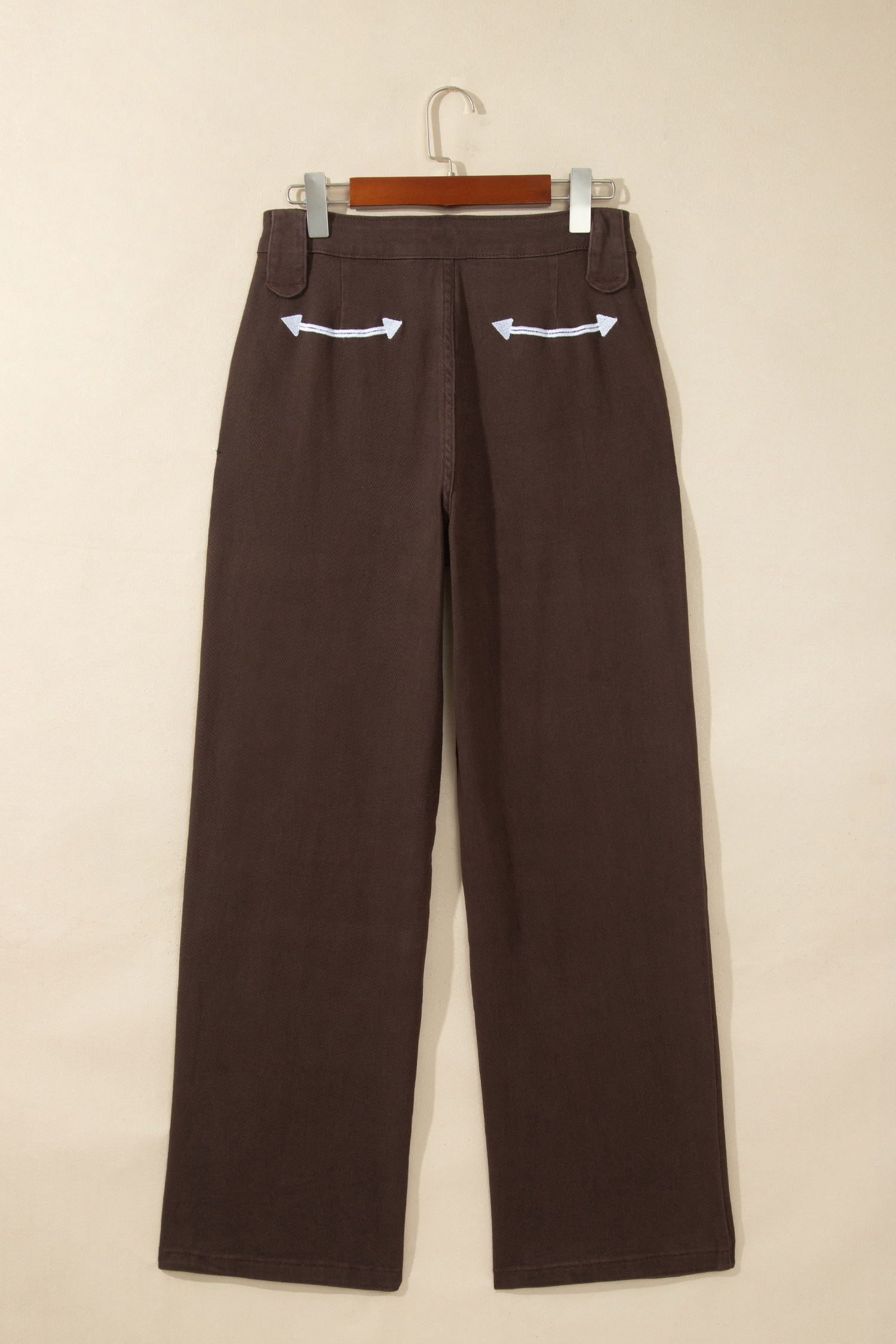 Women's Western Denim Pants, Coffee Brown Straight Leg Jeans - Detail View 8