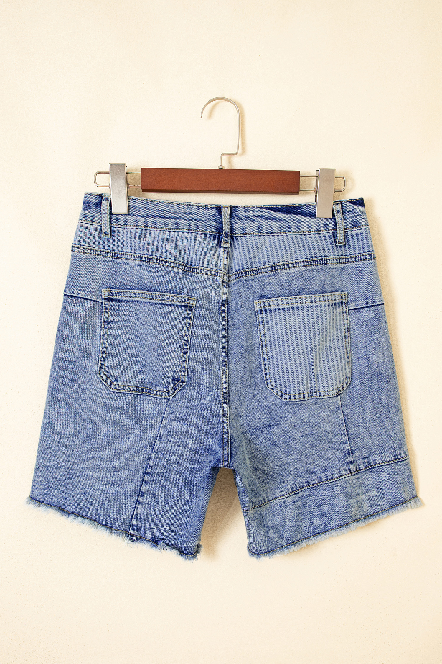 Boho High Waist Denim Shorts, Patchwork Print Summer Apparel - Detail View 6