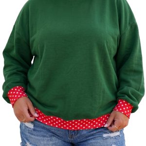 Dark Green Women's Sweatshirt, Polka Dot Plus Size Top - Main View