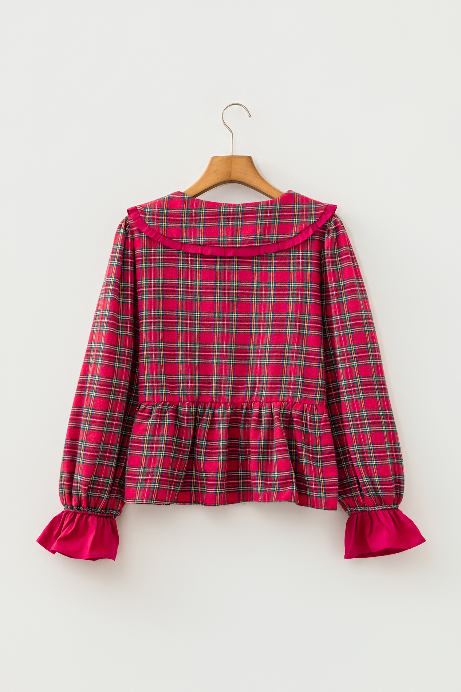 Plaid Bow Tie Collar Blouse, Women's Holiday Top - Detail View 5