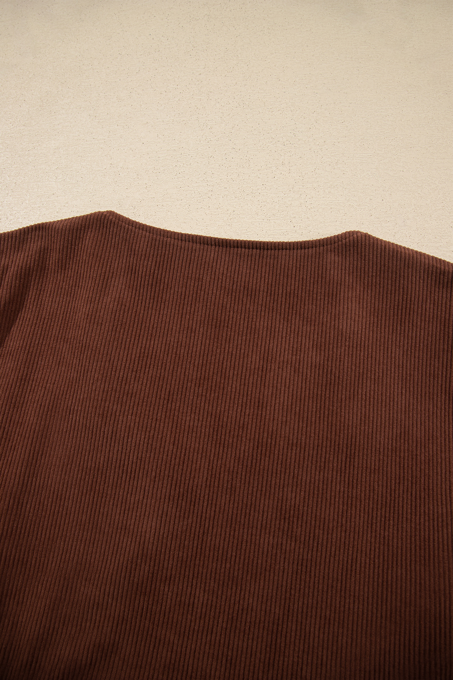 Women's Corduroy Mini Dress, Coffee V Neck Long Sleeve - Detail View 10