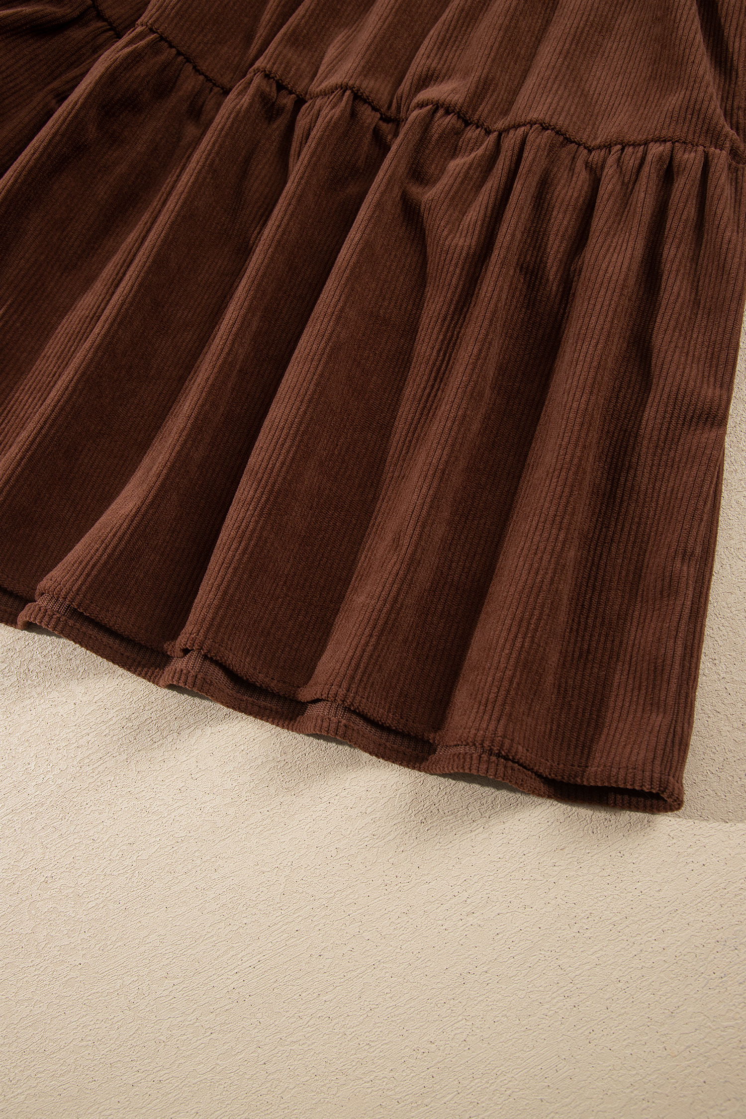 Women's Long Sleeve Mini Dress, Soft Corduroy V Neck Shift - Detail View 6