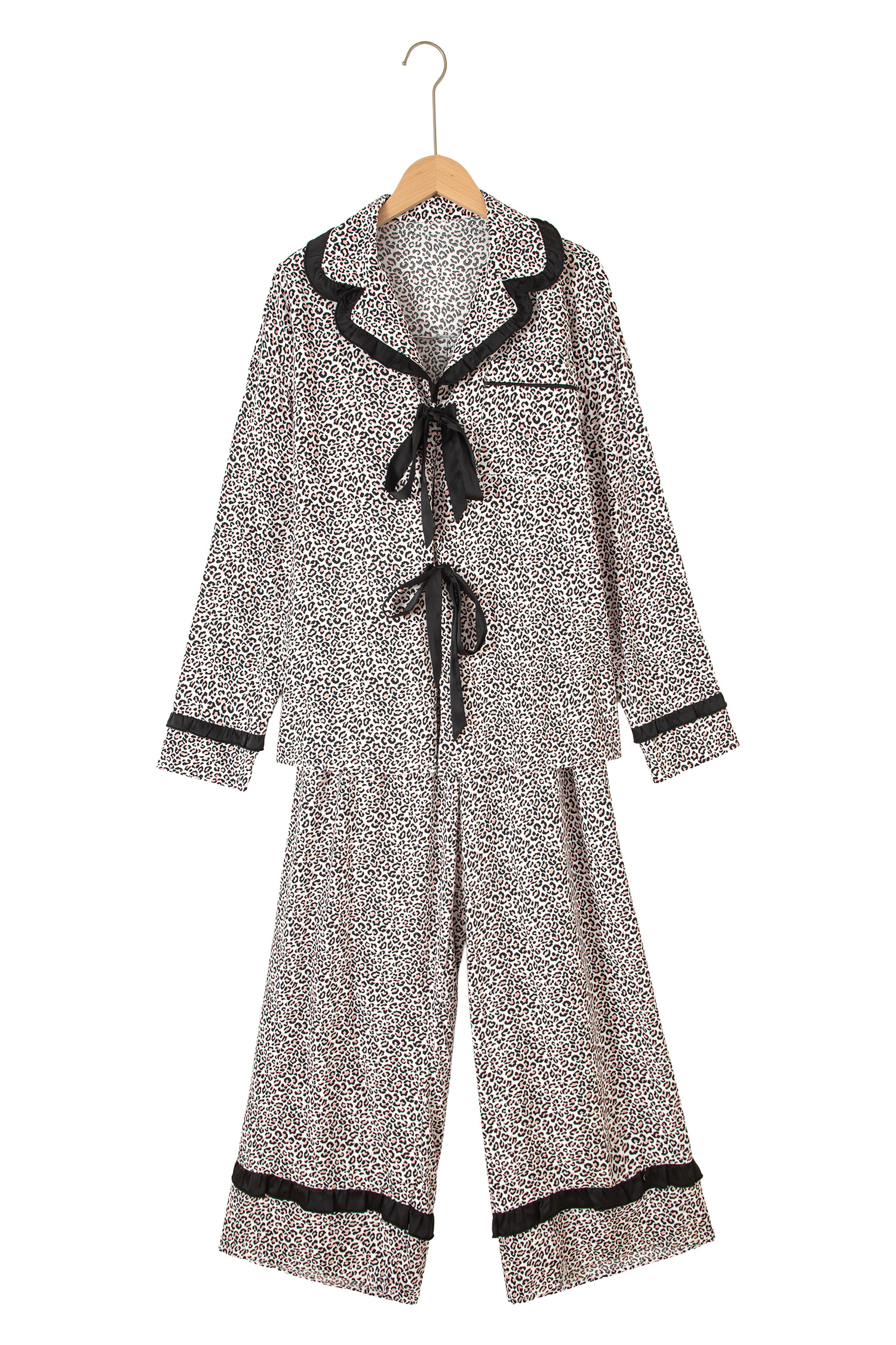 Leopard Print Two Piece Set, Casual Long Sleeve Home Wear - Detail View 5