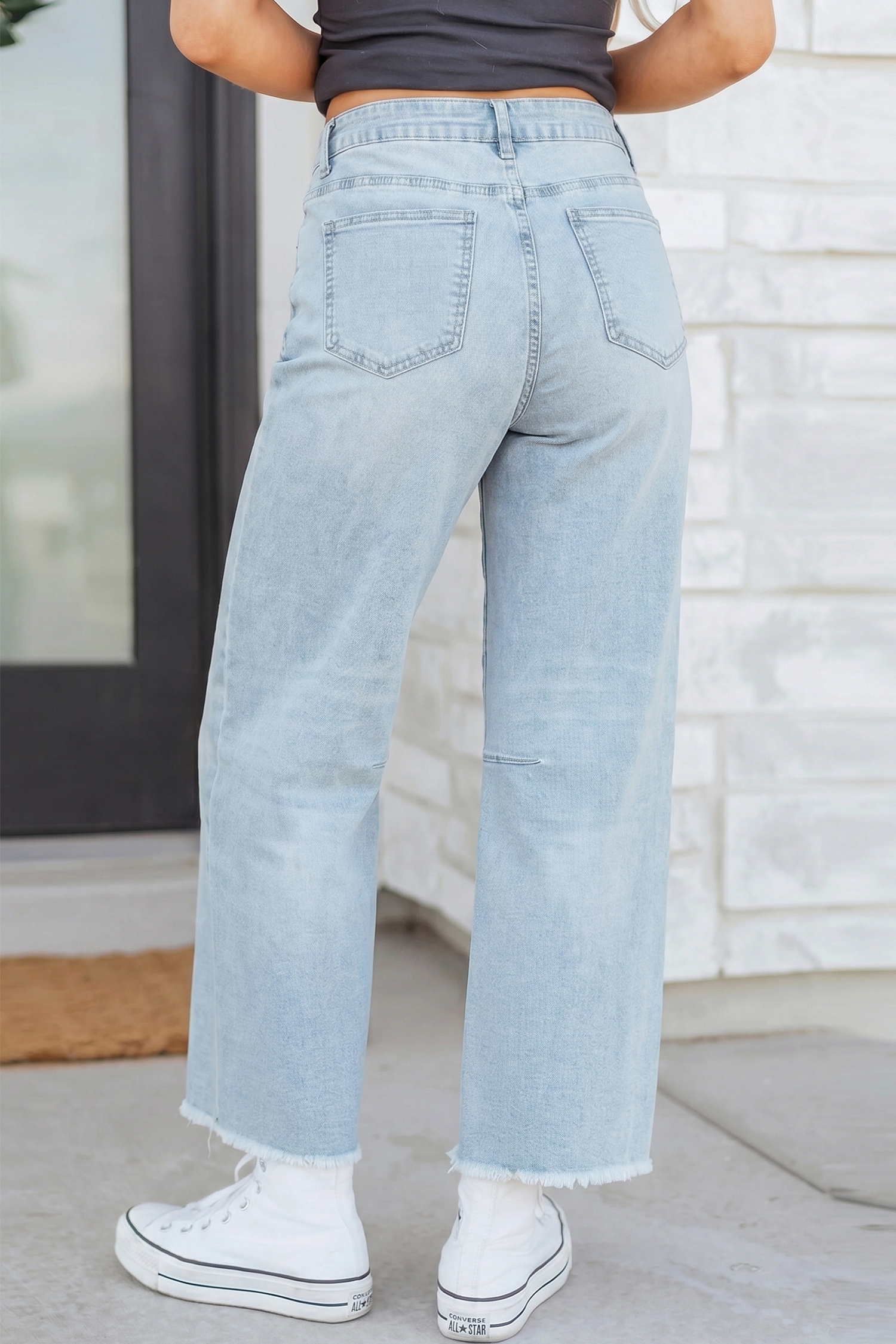 High Waisted Sequin Graphic Jeans, Blue Bow Rugby Denim - Detail View 2