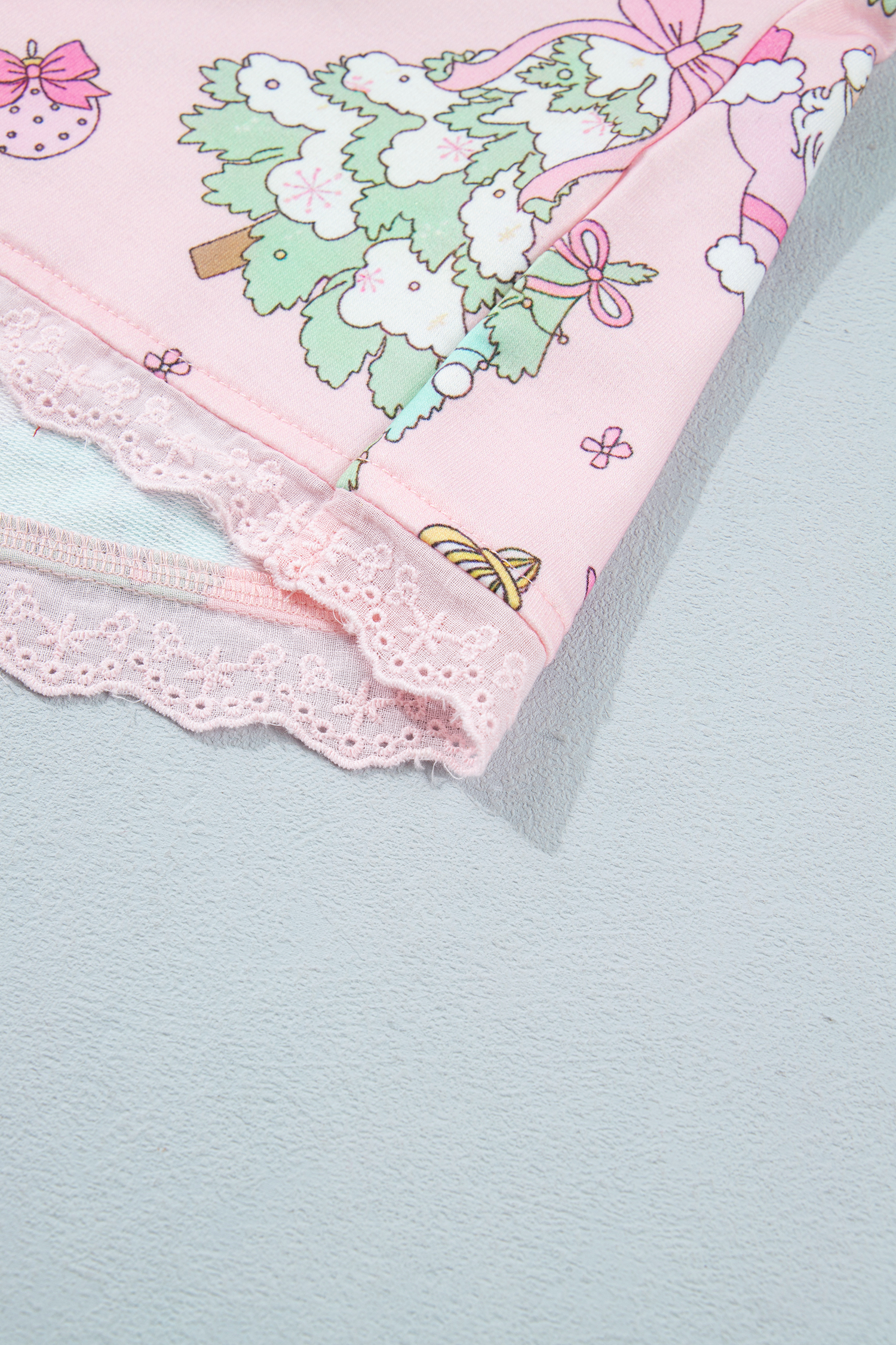 Pink Christmas Skirt Set, Festive Santa Print Long Sleeve - Detail View 8