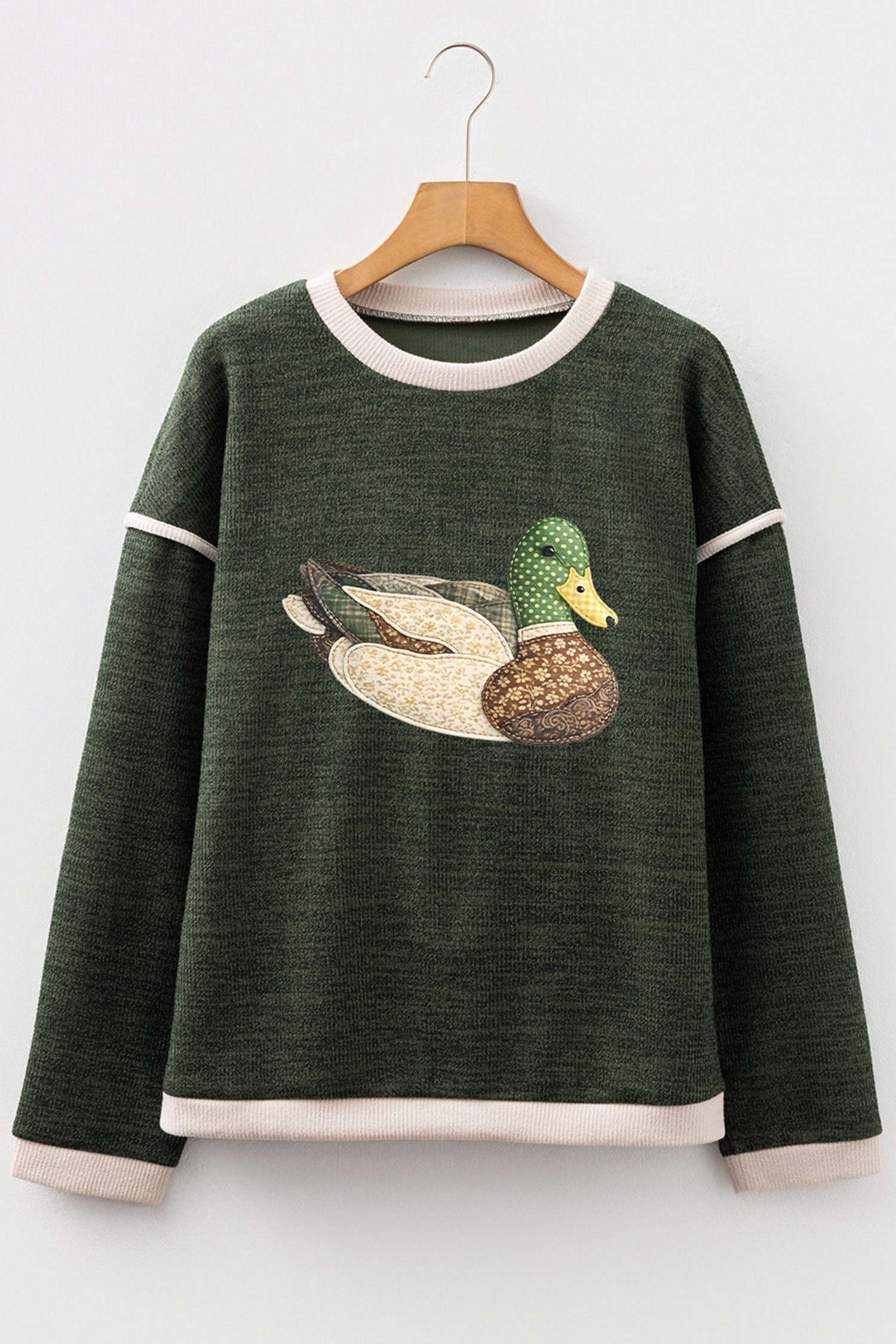 Western Duck Patchwork Knit Top, Casual Daily Women Pullover - Detail View 7