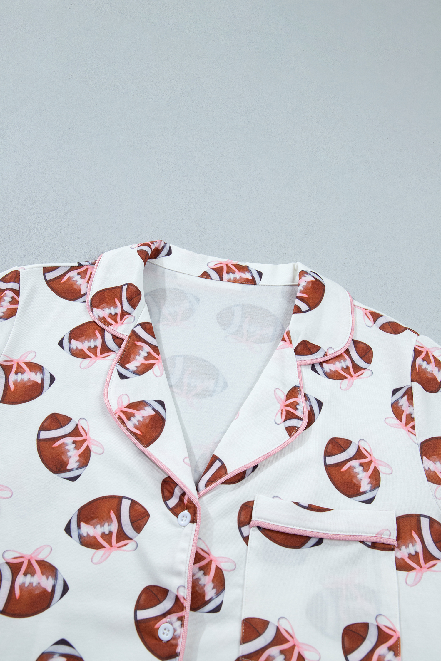 Soft Button Down Lounge Set, Women's Football Pattern PJs - Detail View 6