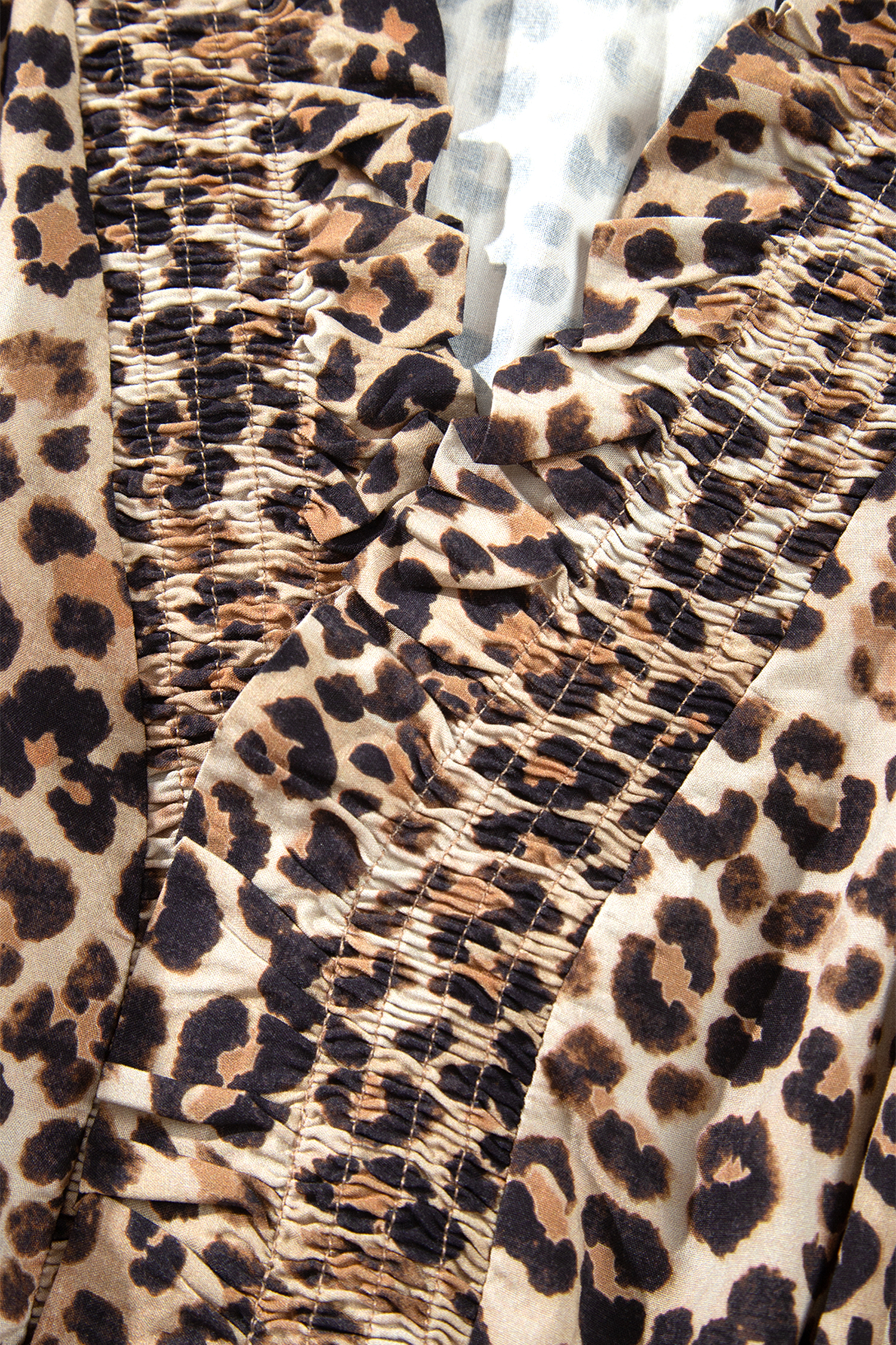 Women's Leopard Print Dress, Casual V Neck Midi Length - Detail View 10