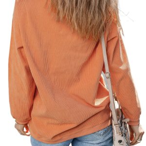 Women's Halloween Ghost Sweatshirt, Orange Corded Graphic Top - Main View