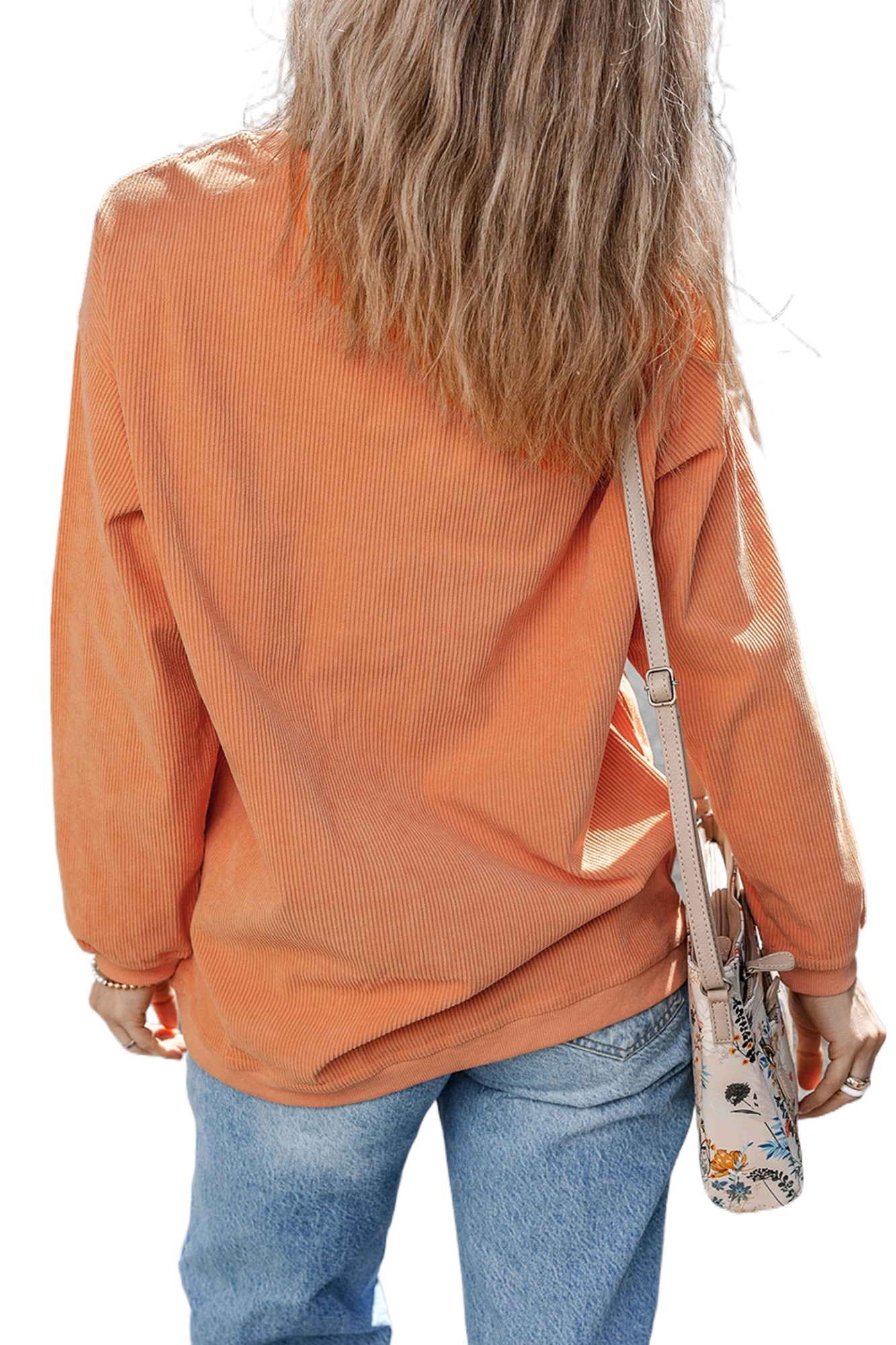 Women's Halloween Ghost Sweatshirt, Orange Corded Graphic Top - Main View