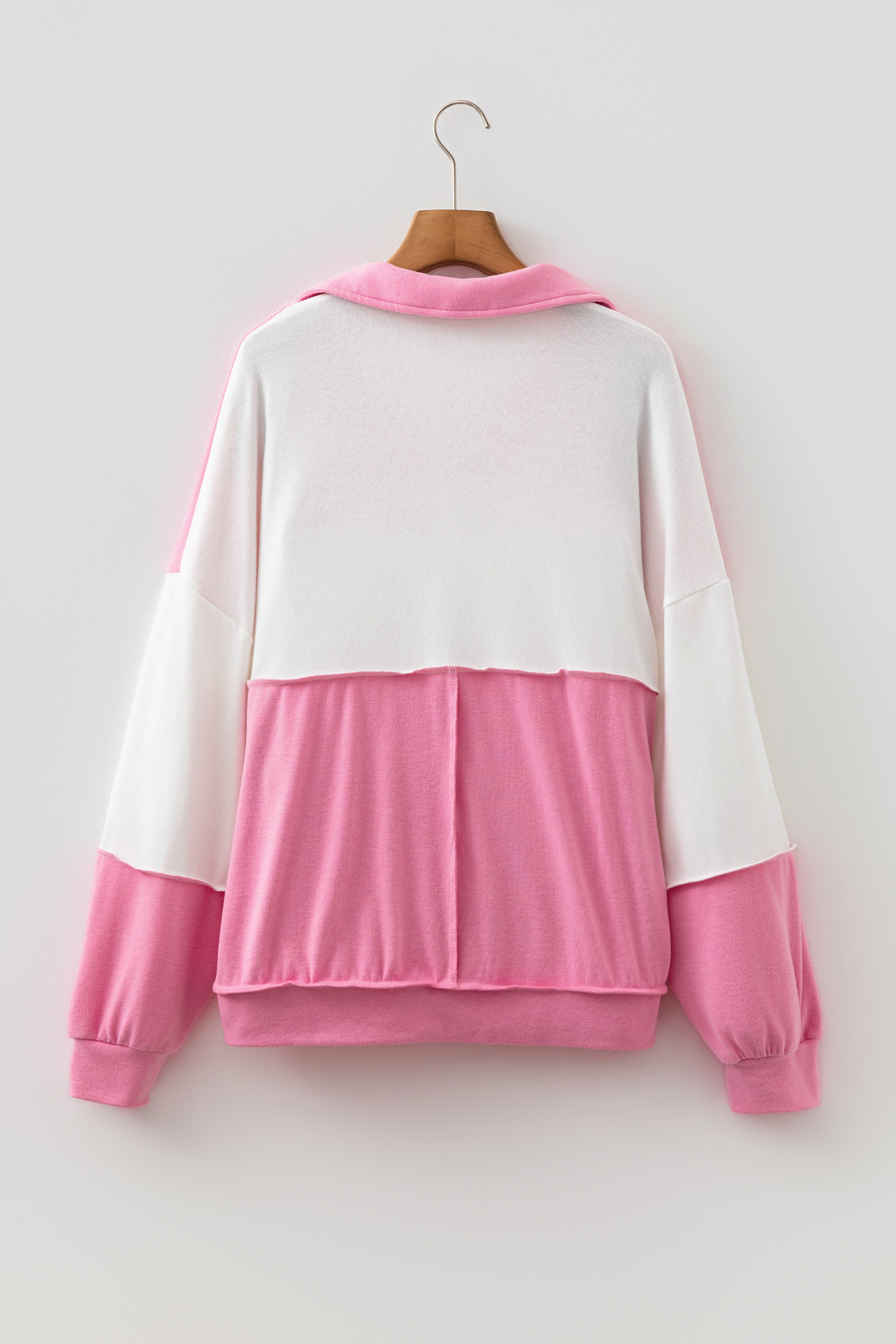 Women's Casual V Neck Top, Rose Red Colorblock Pullover - Detail View 9