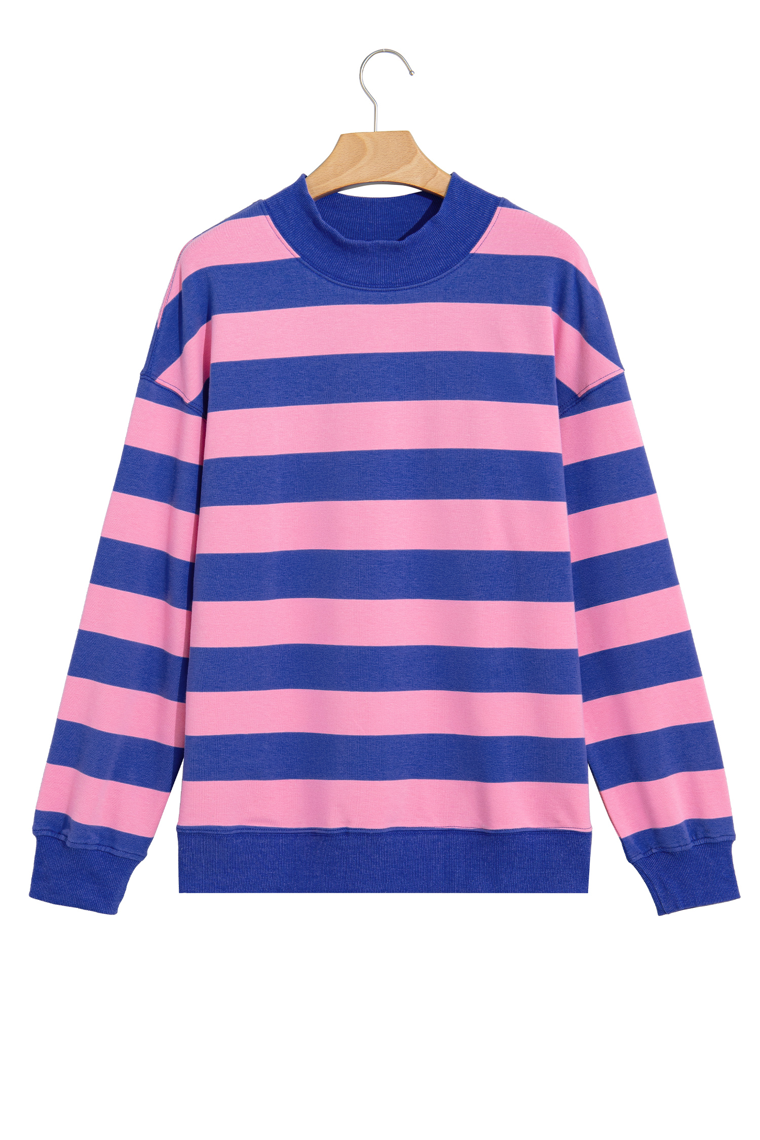 Women's Colorblock Sweatshirt, Striped Stand Neck Top - Detail View 2