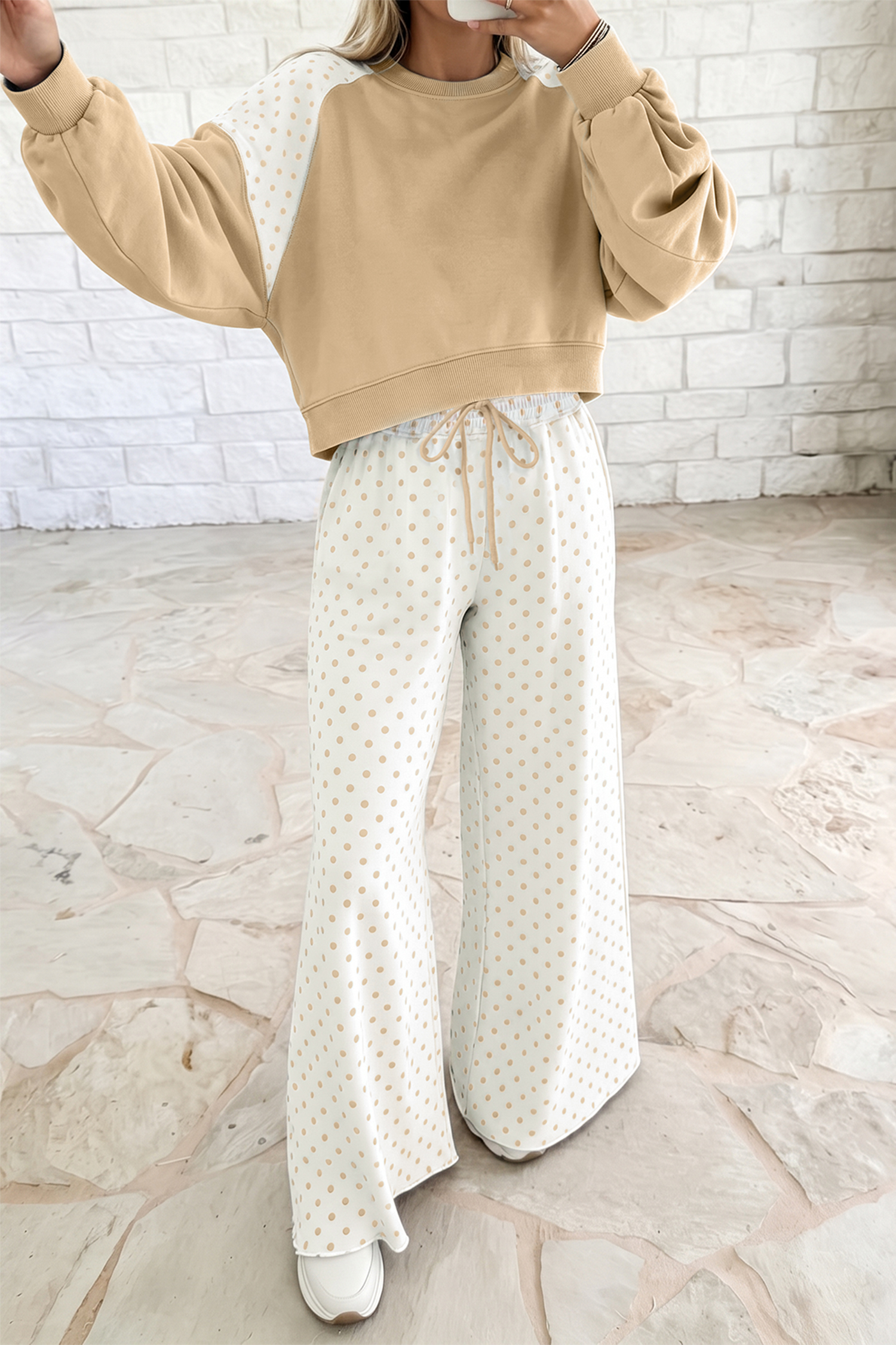 Women's Matching Lounge Set, Polka Dot Print Casual Wear - Detail View 3