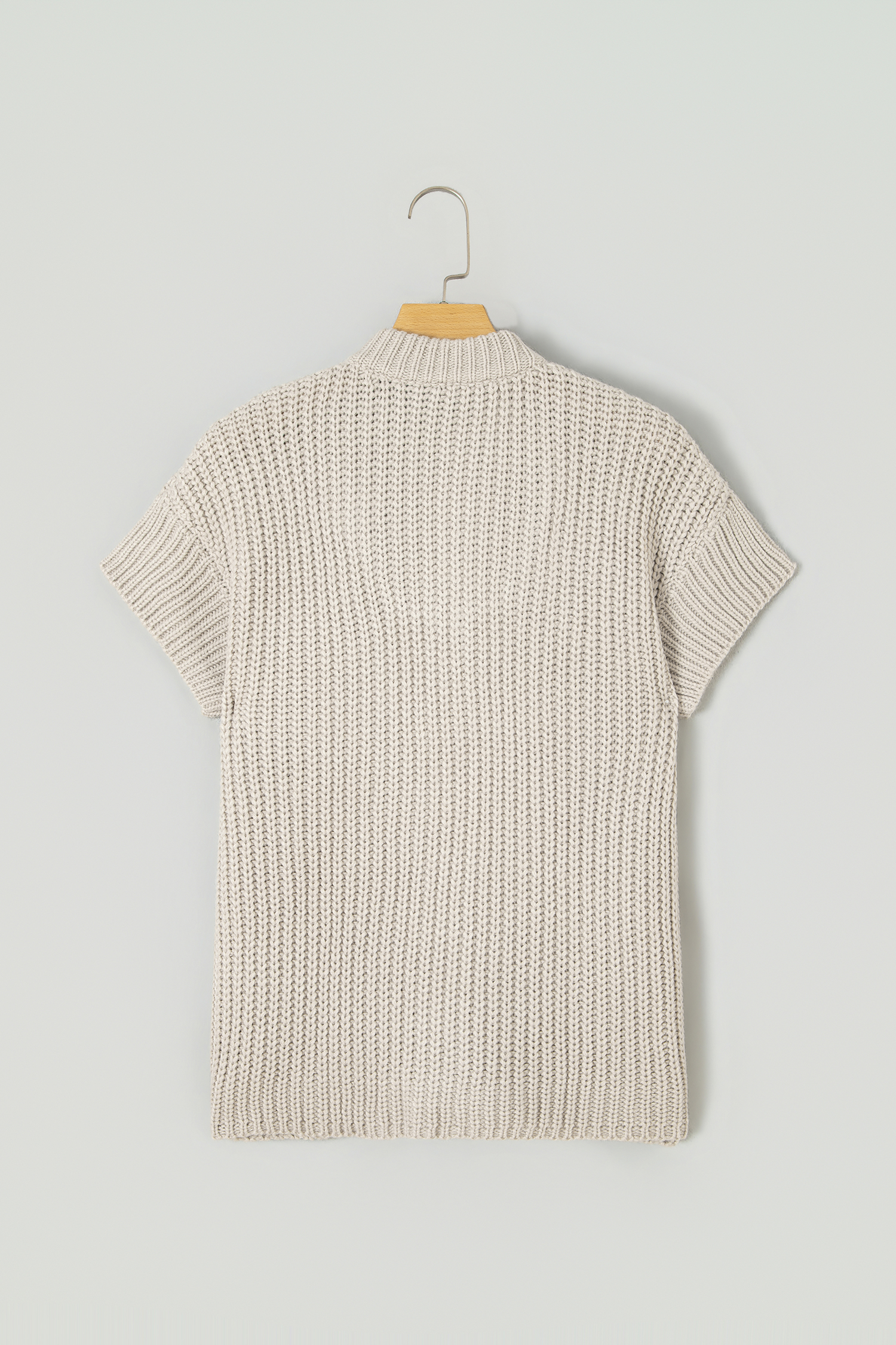 Women's Solid Short Sleeve Sweater, Chunky Zip Up Knit - Detail View 5