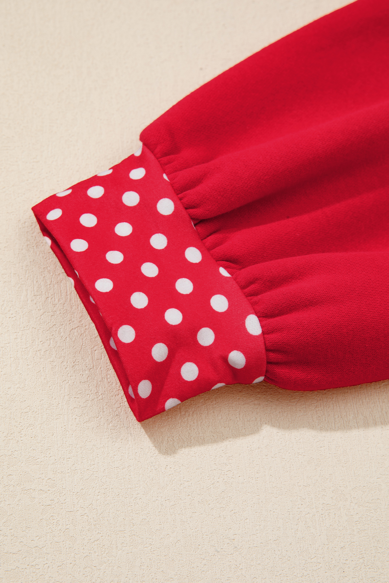 Red Polka Dot Sweatshirt, Casual Fall Pullover for Women - Detail View 7