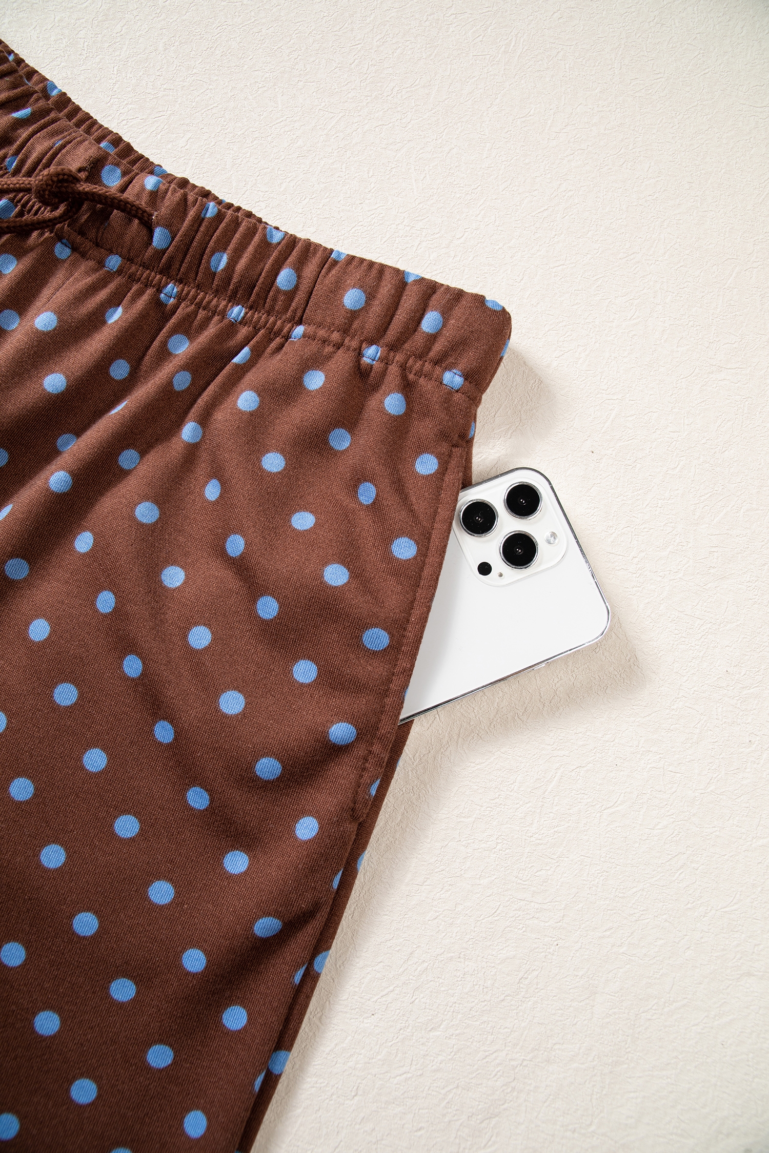 Brown Polka Dot Women's Set, Long Sleeve Wide Leg Pants - Detail View 14
