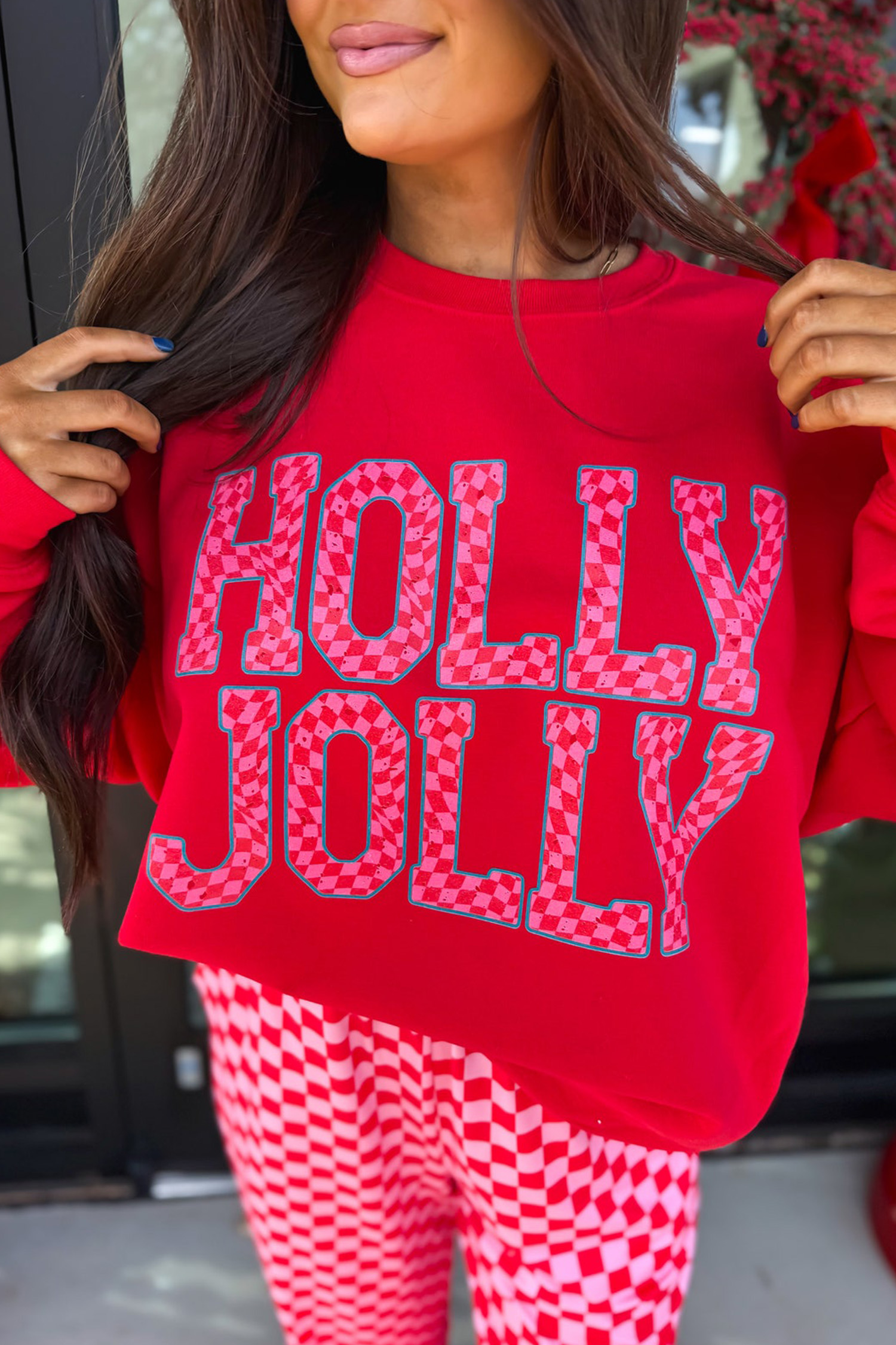 Cozy Red Christmas Pant Set, Soft Cotton Blend Women Pajamas - Detail View 3