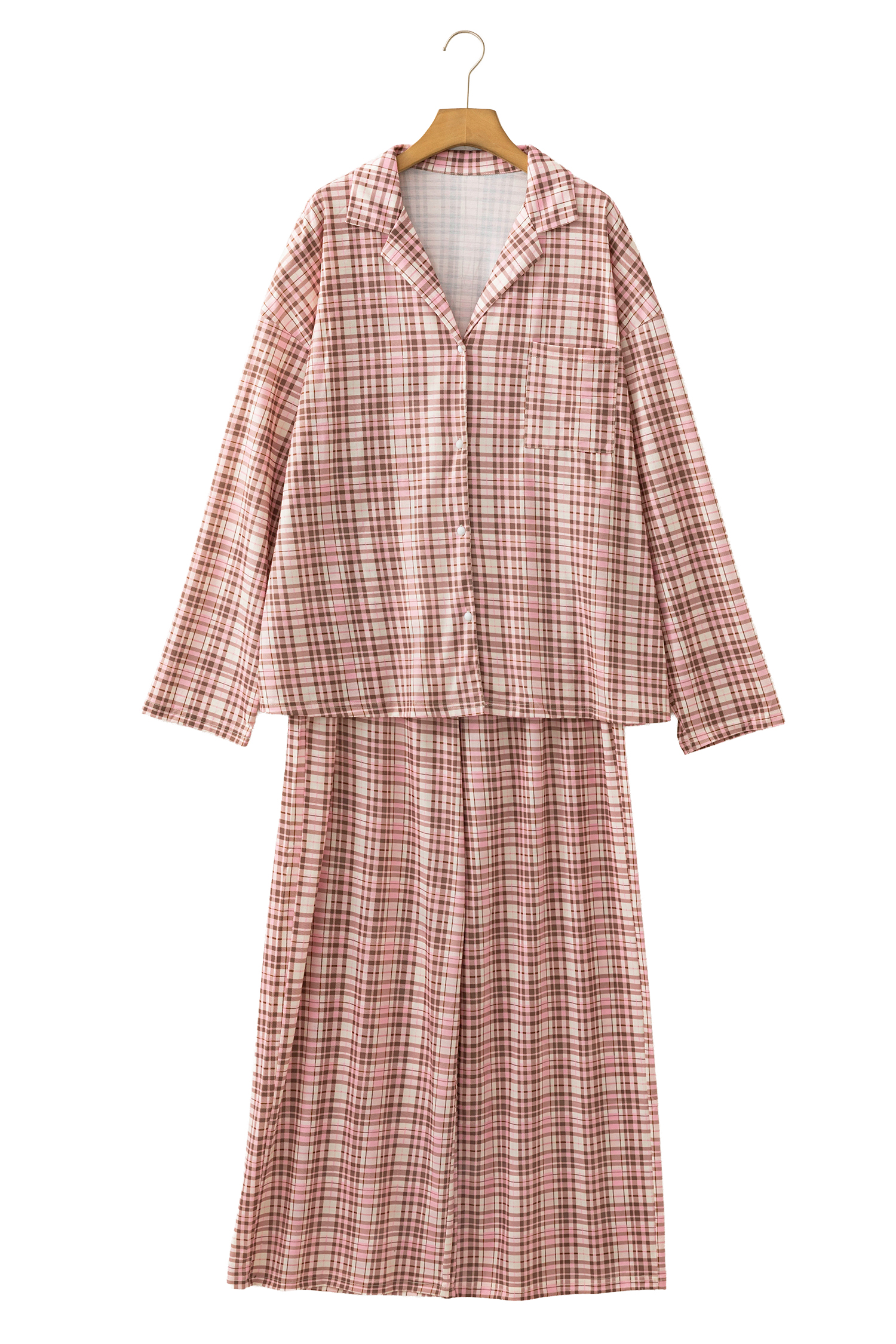 Women's Long Sleeve Lounge Set, Soft Plaid Pajamas - Detail View 3