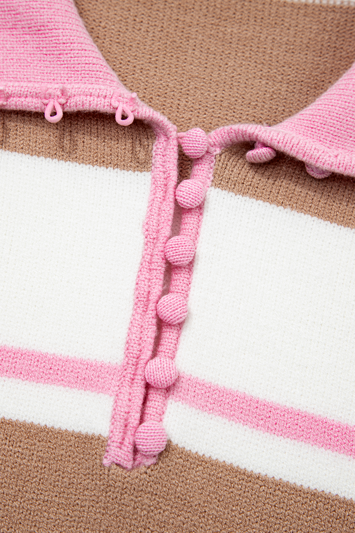 Women's Striped Polo Sweater, Casual Pink Button Up Top - Detail View 10