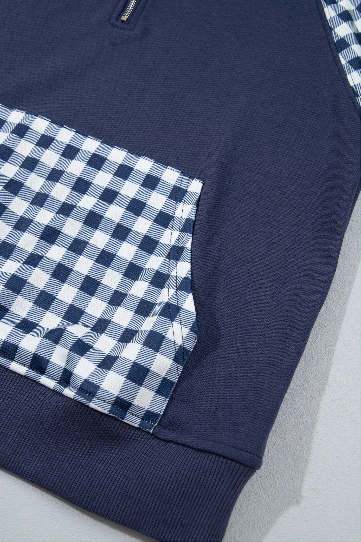 Plaid Women's Quarter Zip Sweatshirt, Casual Daily Pullover - Detail View 7