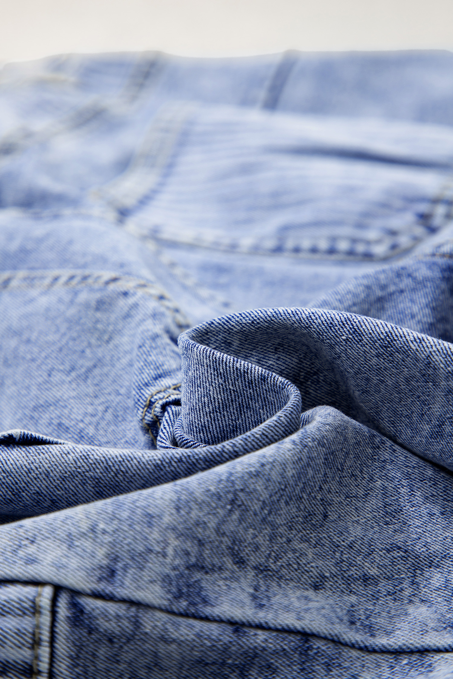 Sky Blue Paisley Striped Denim Shorts, Raw Hem Casual Summer - Detail View 14