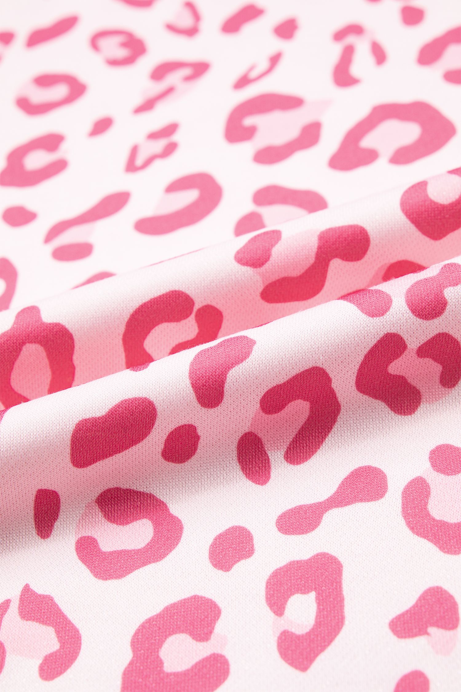 Women's Pink Leopard Long Sleeve Top, Casual Fall Crewneck - Detail View 10
