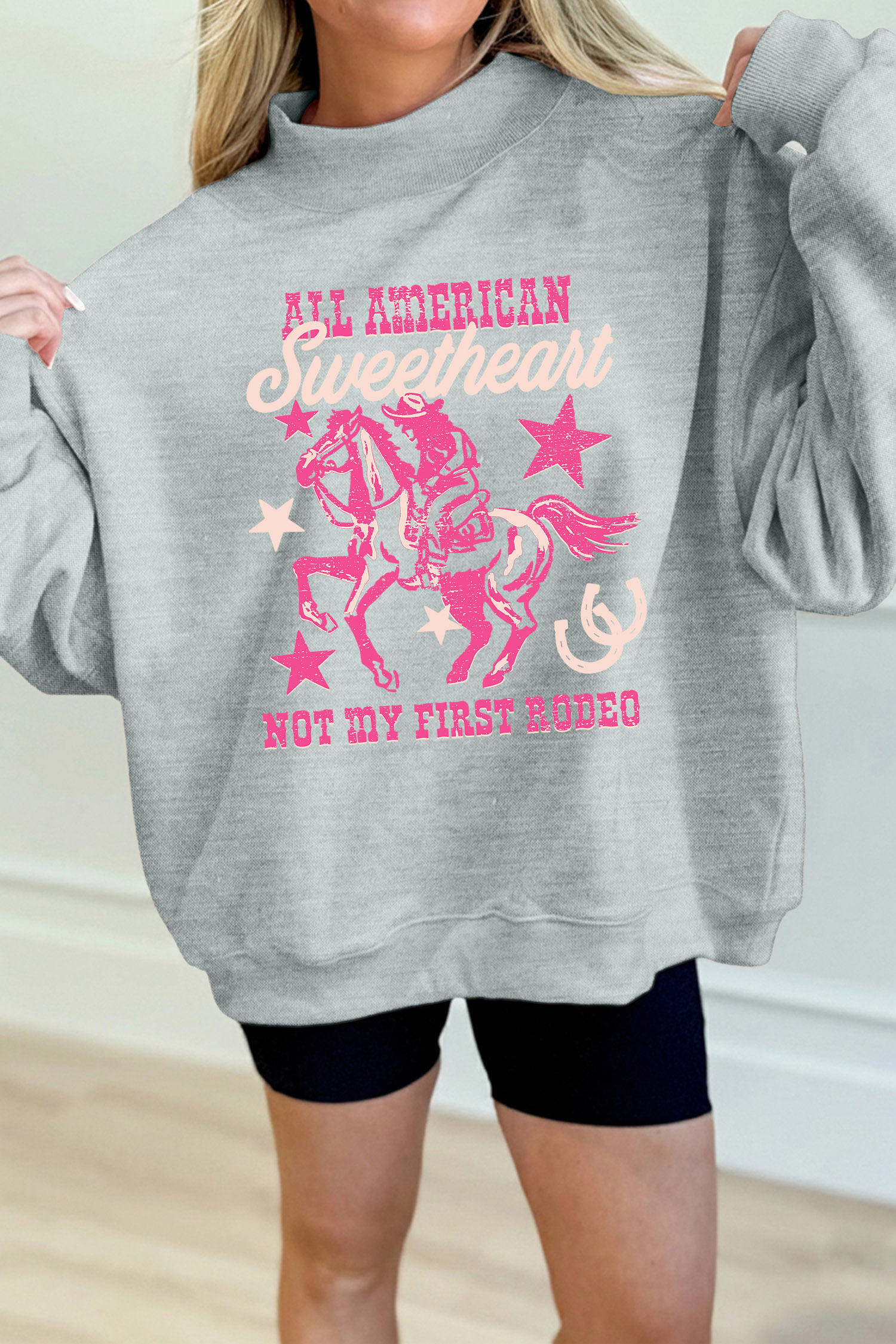Women's Cotton Blend Sweatshirt, Cozy Western Rodeo Print - Detail View 3