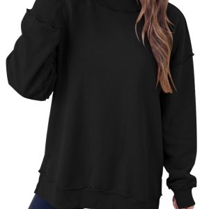 Women's Mock Neck Sweatshirt, Casual Black Pullover - Main View