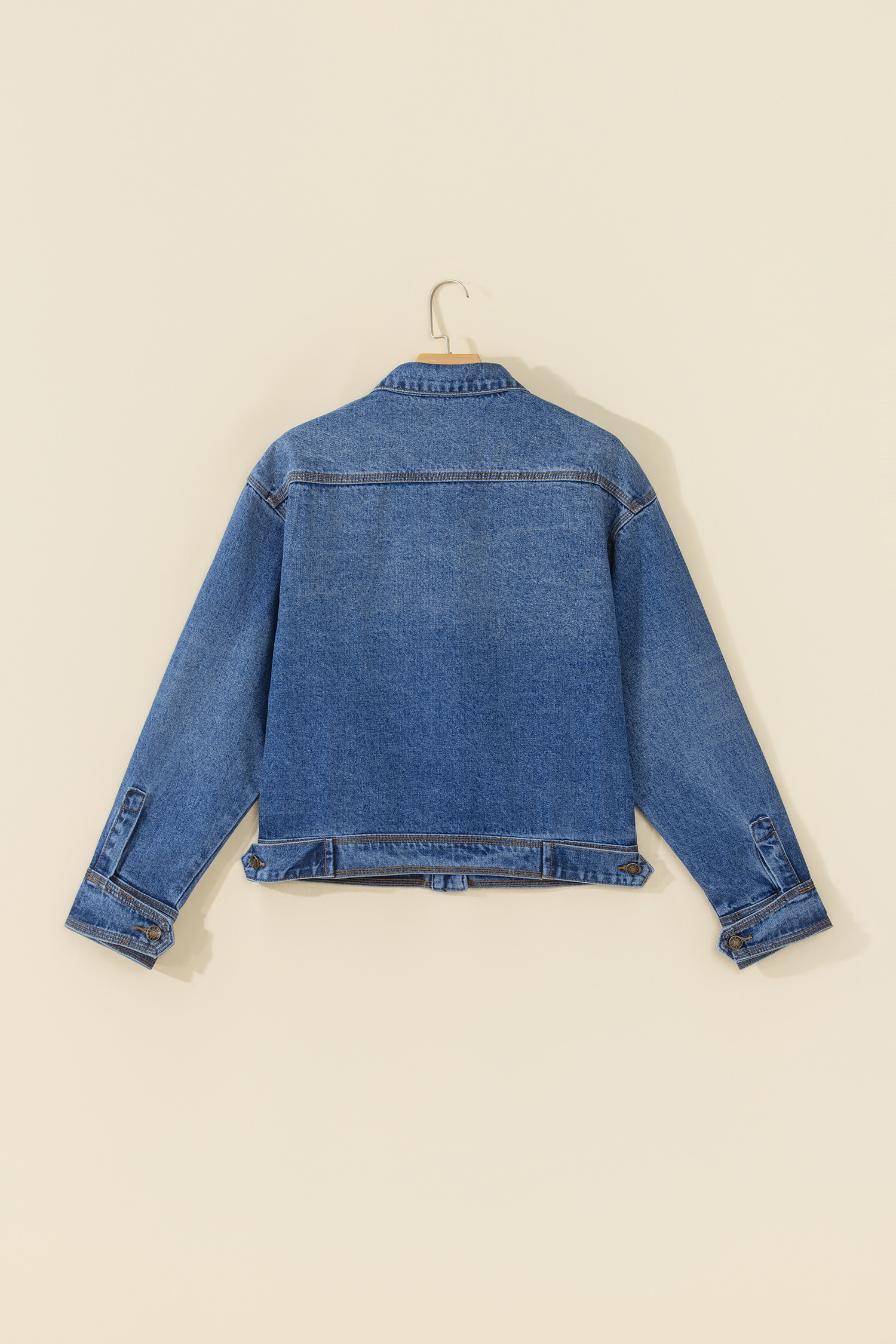 Western Denim Jacket, Long Sleeve Vintage Wash Fall Coat - Detail View 6