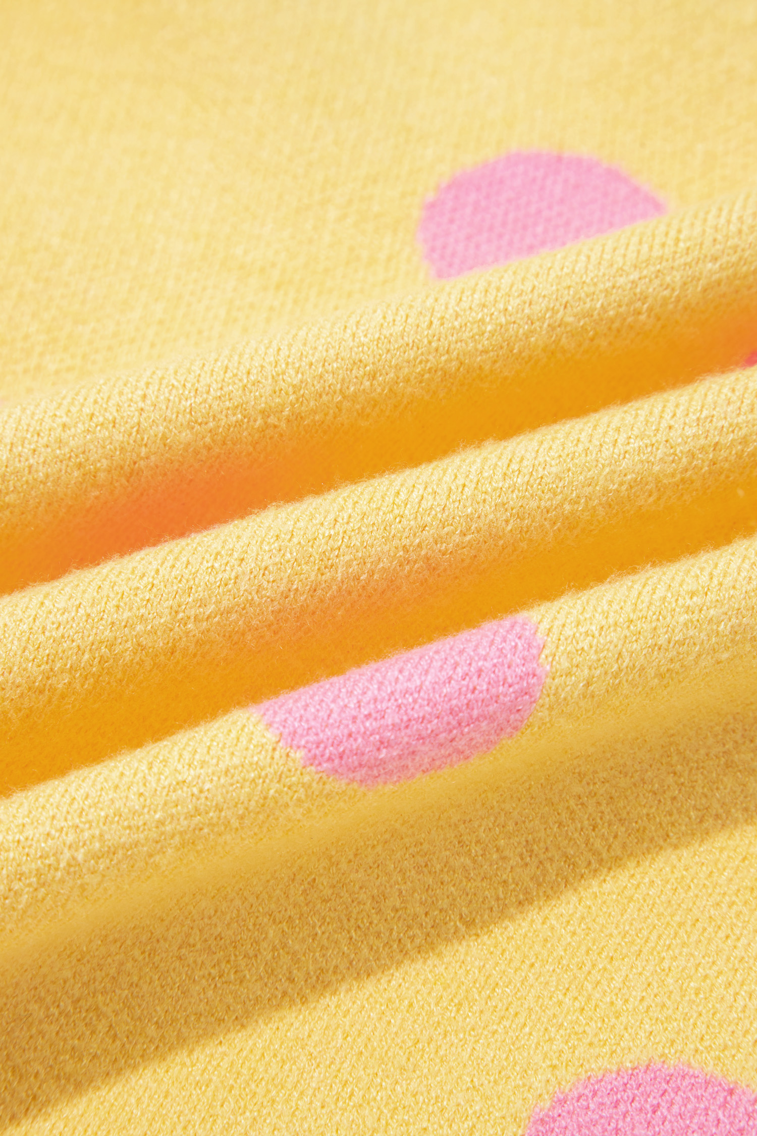 Yellow Cream Knit Cardigan, Long Sleeve Polka Dot Fall Top - Detail View 11