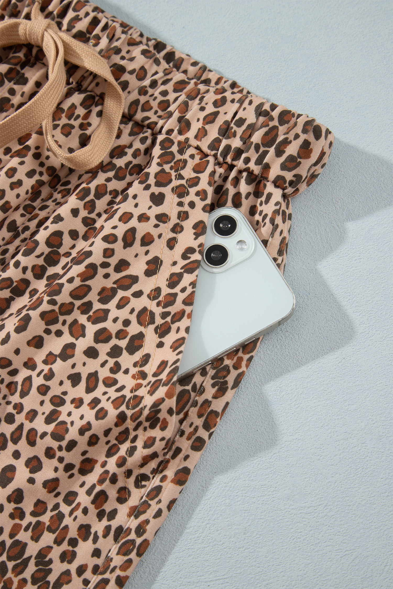 Women's Leopard Print Joggers, Casual High Waist Drawstring - Detail View 10