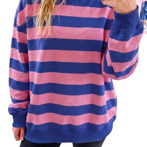 Women's Striped Sweatshirt, Casual Mock Neck Pullover - Main View