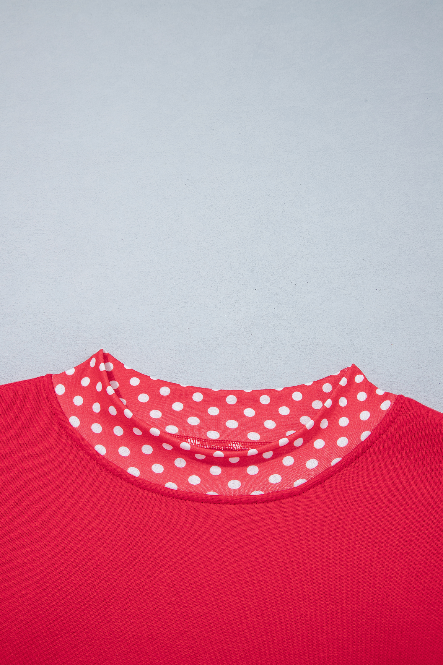 Women's Red Polka Dot Sweatshirt, Casual Contrast Trim Top - Detail View 13