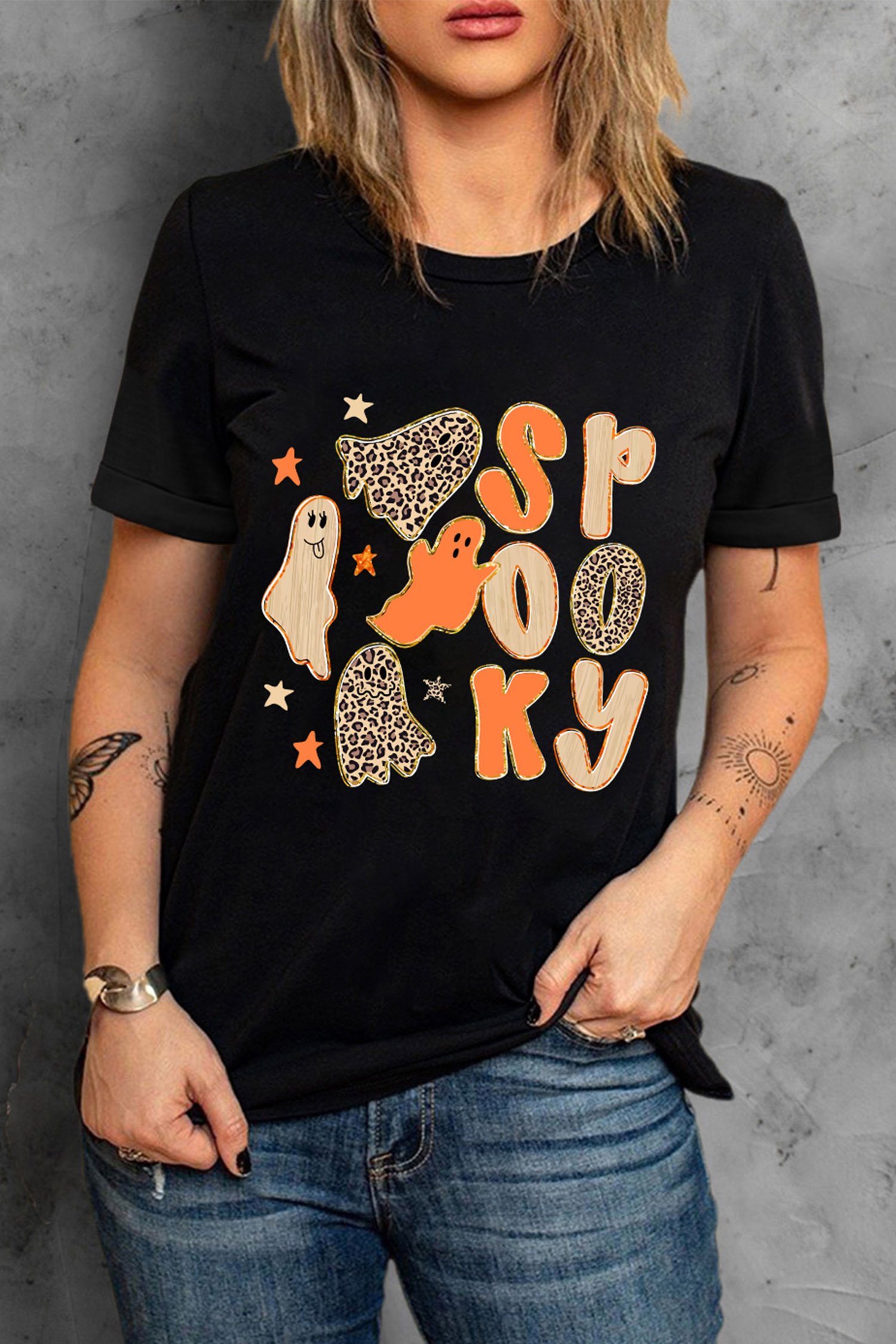Cotton Blend Soft T Shirt, Halloween Ghost Cozy Women Tee - Detail View 6