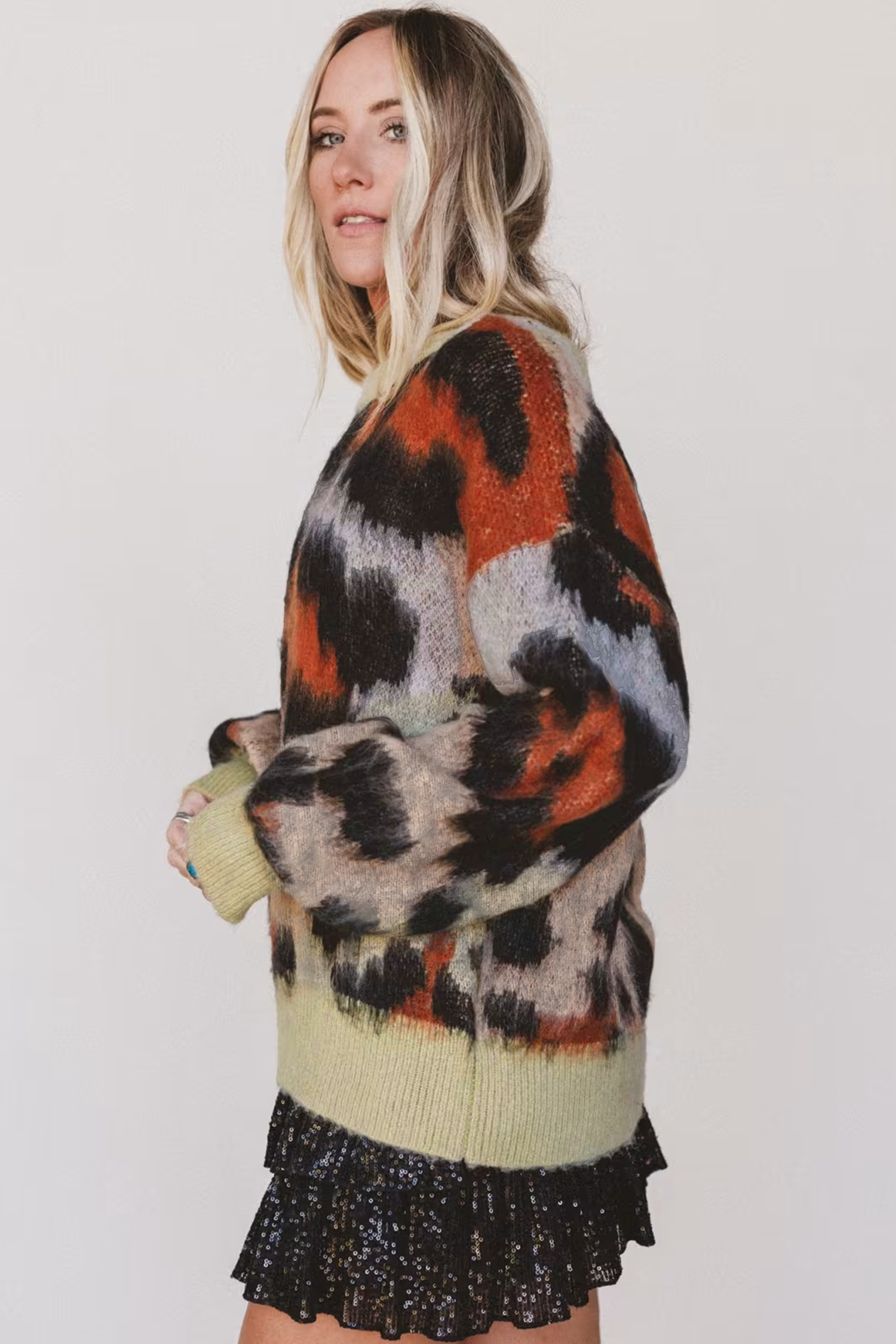 Women's Soft Viscose Sweater, Leopard Print Autumn Knit - Detail View 3