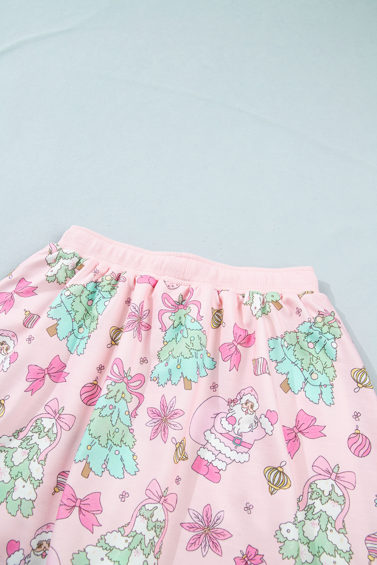 Women's Holiday Skirt Set, Soft Pink Lace Trim Long Sleeve - Detail View 15