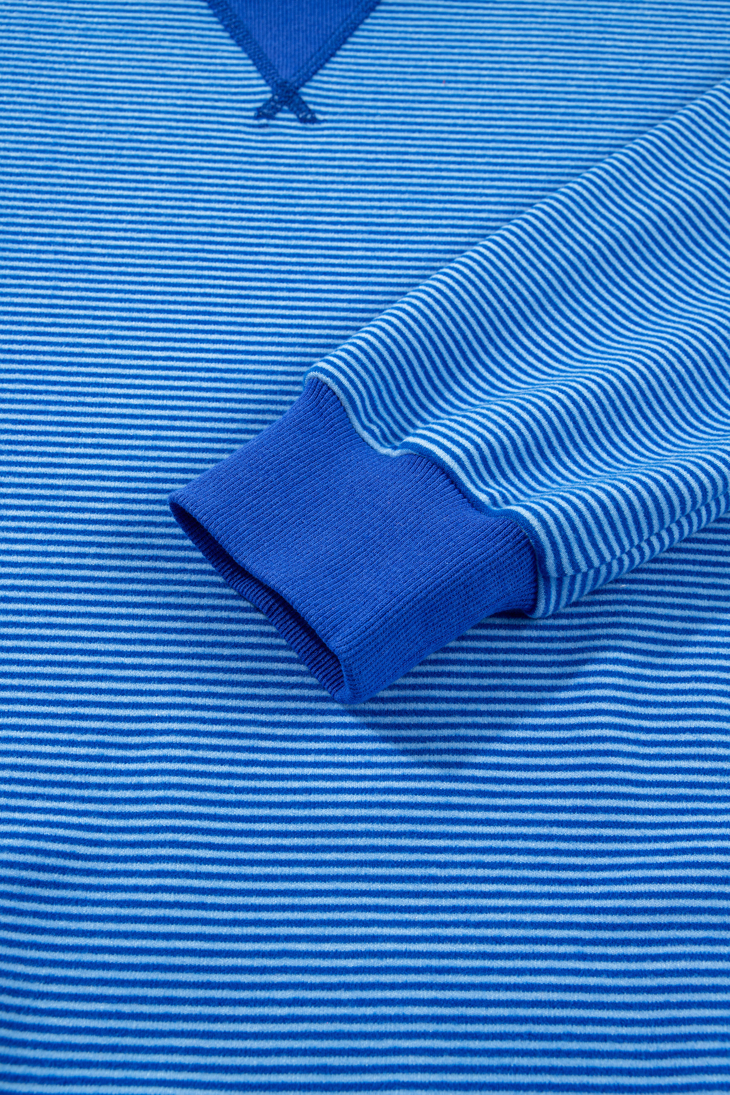 Women's Blue Striped Pullover, Casual Long Sleeve Crew Neck - Detail View 10